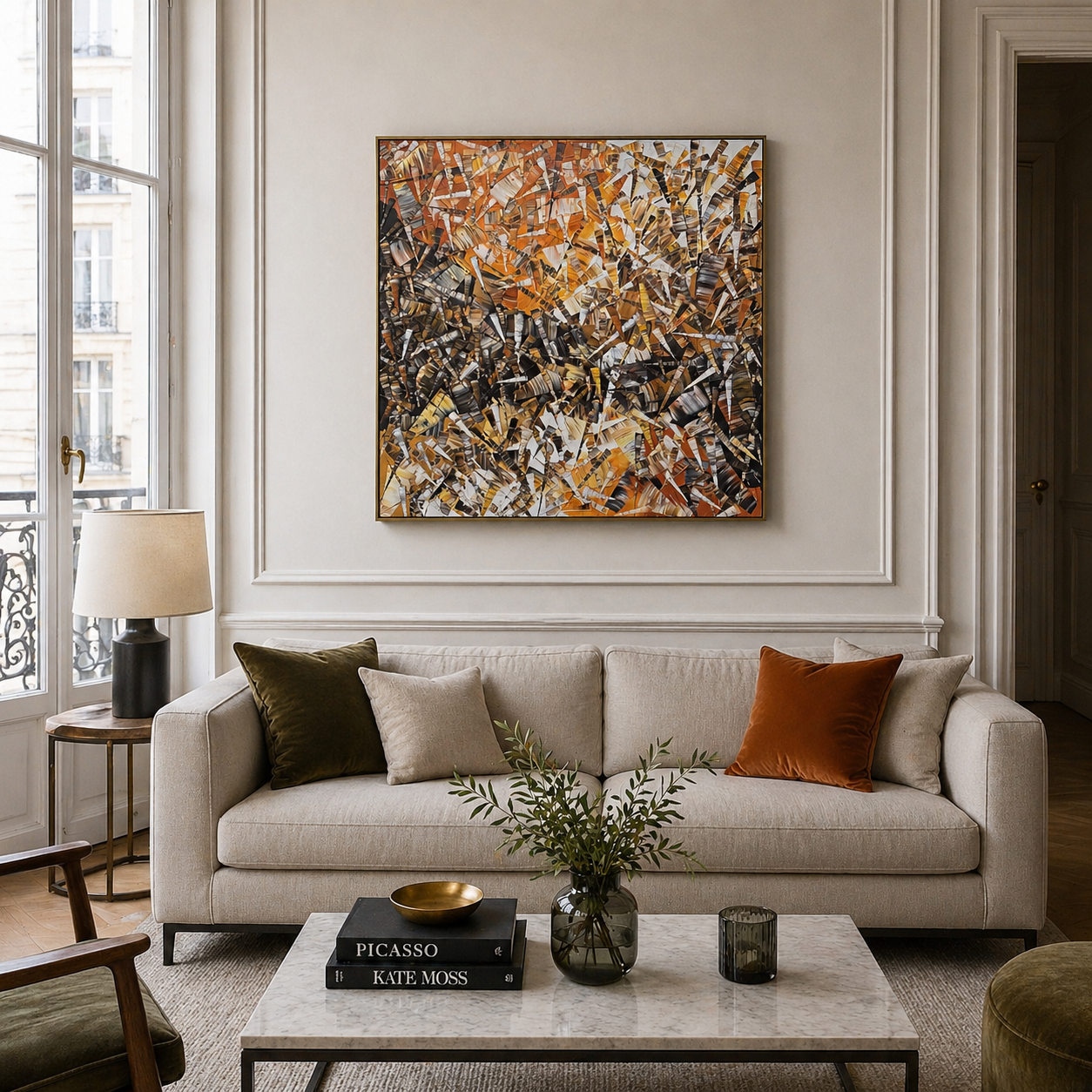 Peinture PEINTURE 10-2021-72 de ALAIN BECANNE dans un intérieur – 100 × 100 cm