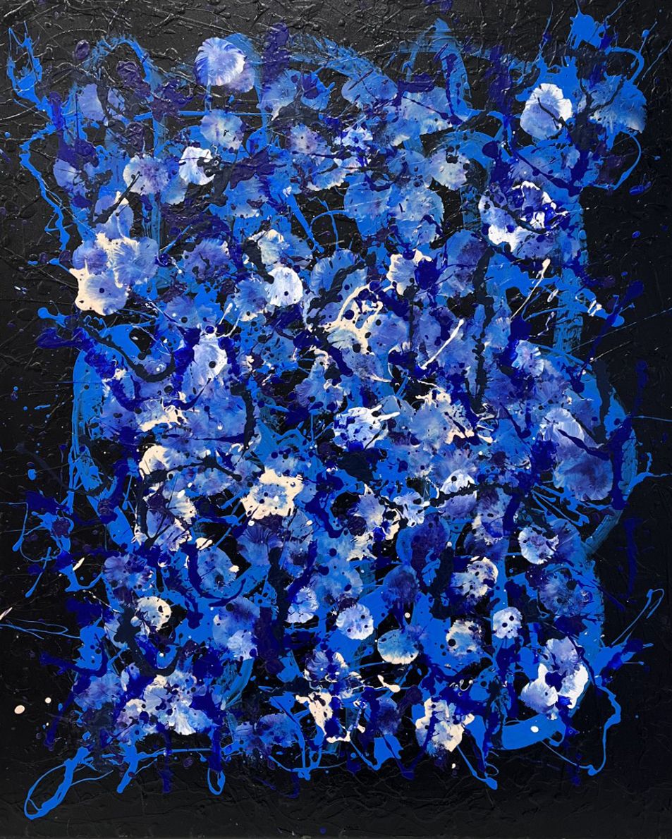 Peinture abstraite grand format bleu et noir Noname D1 – STEPHANE RIME – 73 × 92 cm