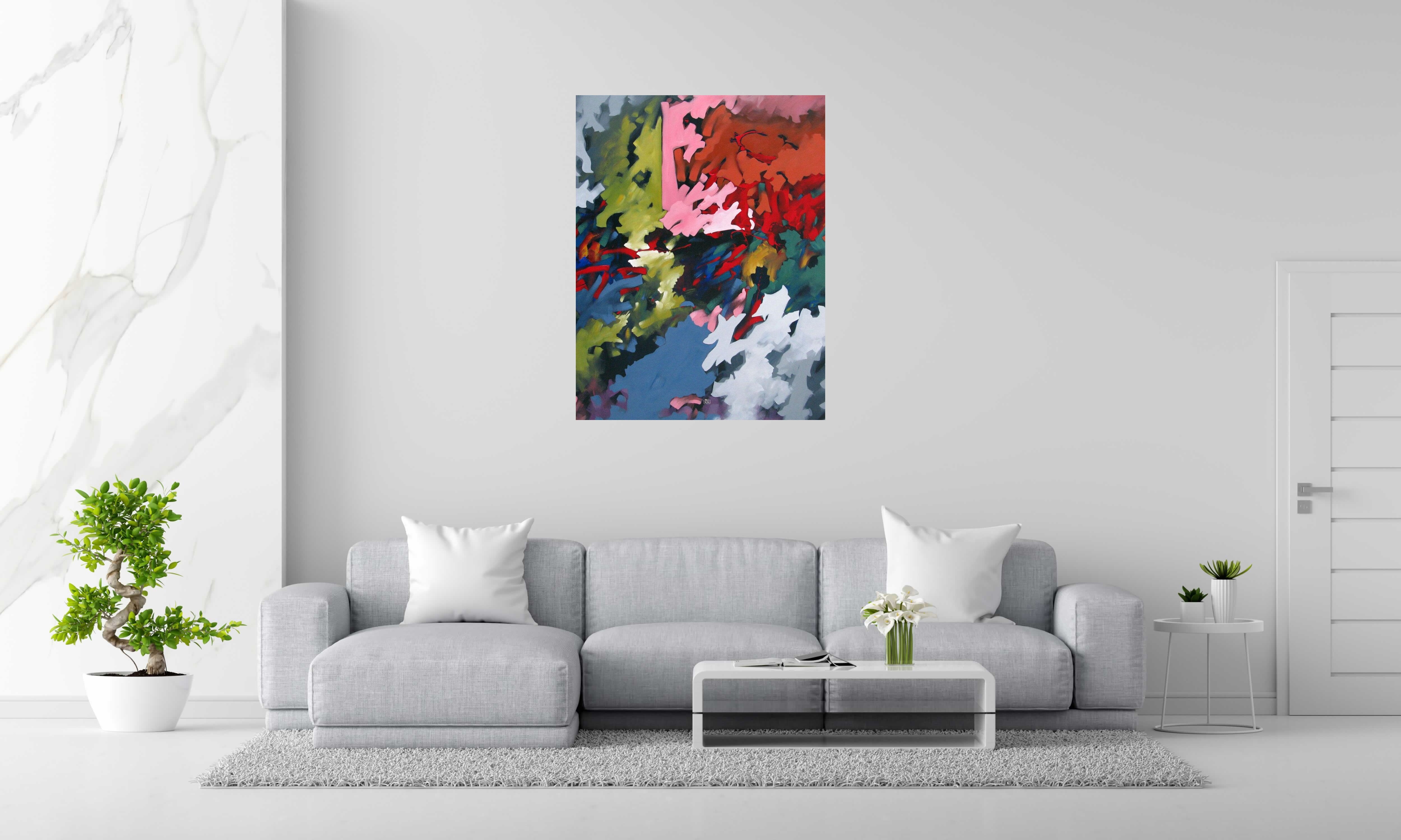 Peinture PEINTURE ABSTRAITE 52 de BRUNEAU dans un intérieur – 116 × 89 cm
