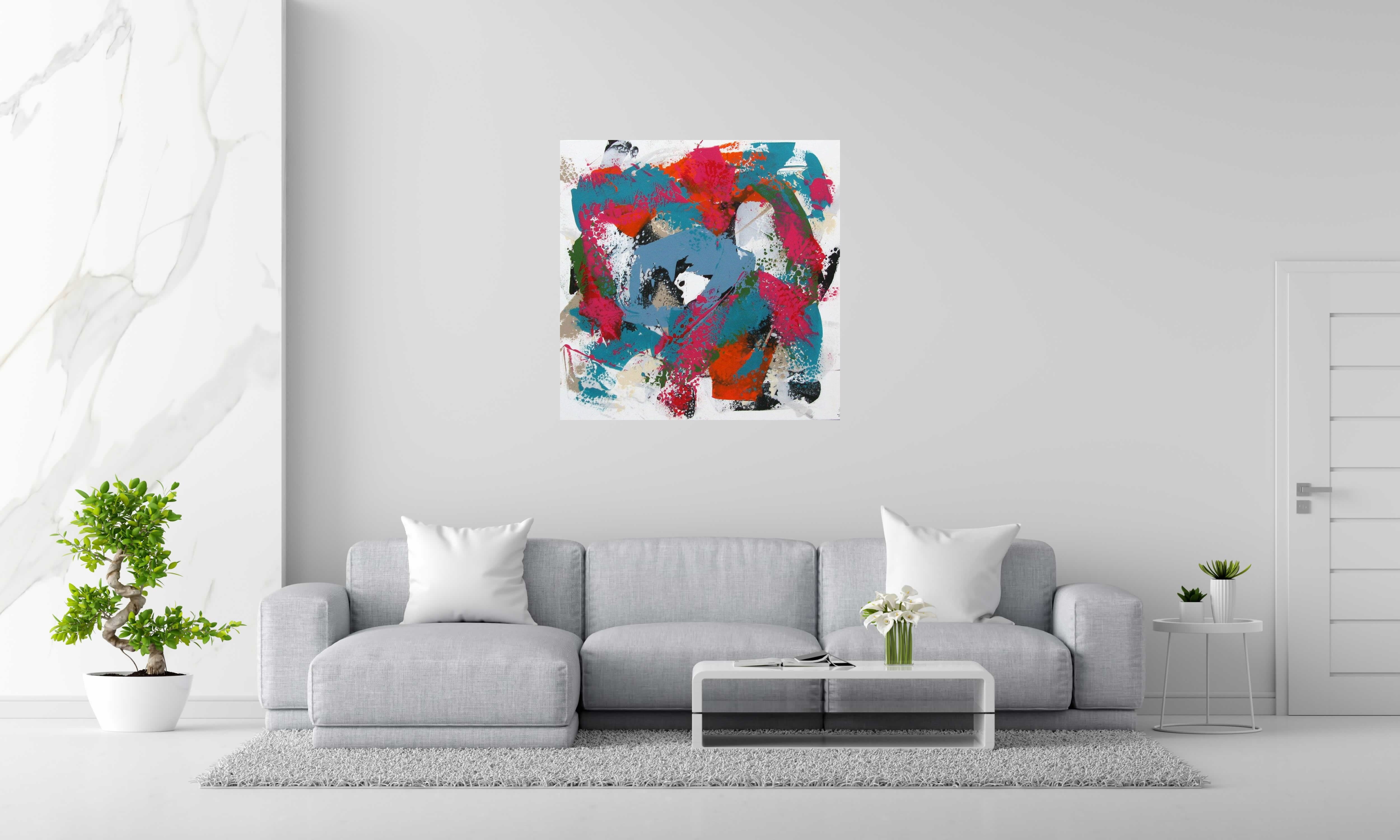 Peinture CAMELLIAS de CELINE WEBER dans un intérieur – 100 × 100 cm