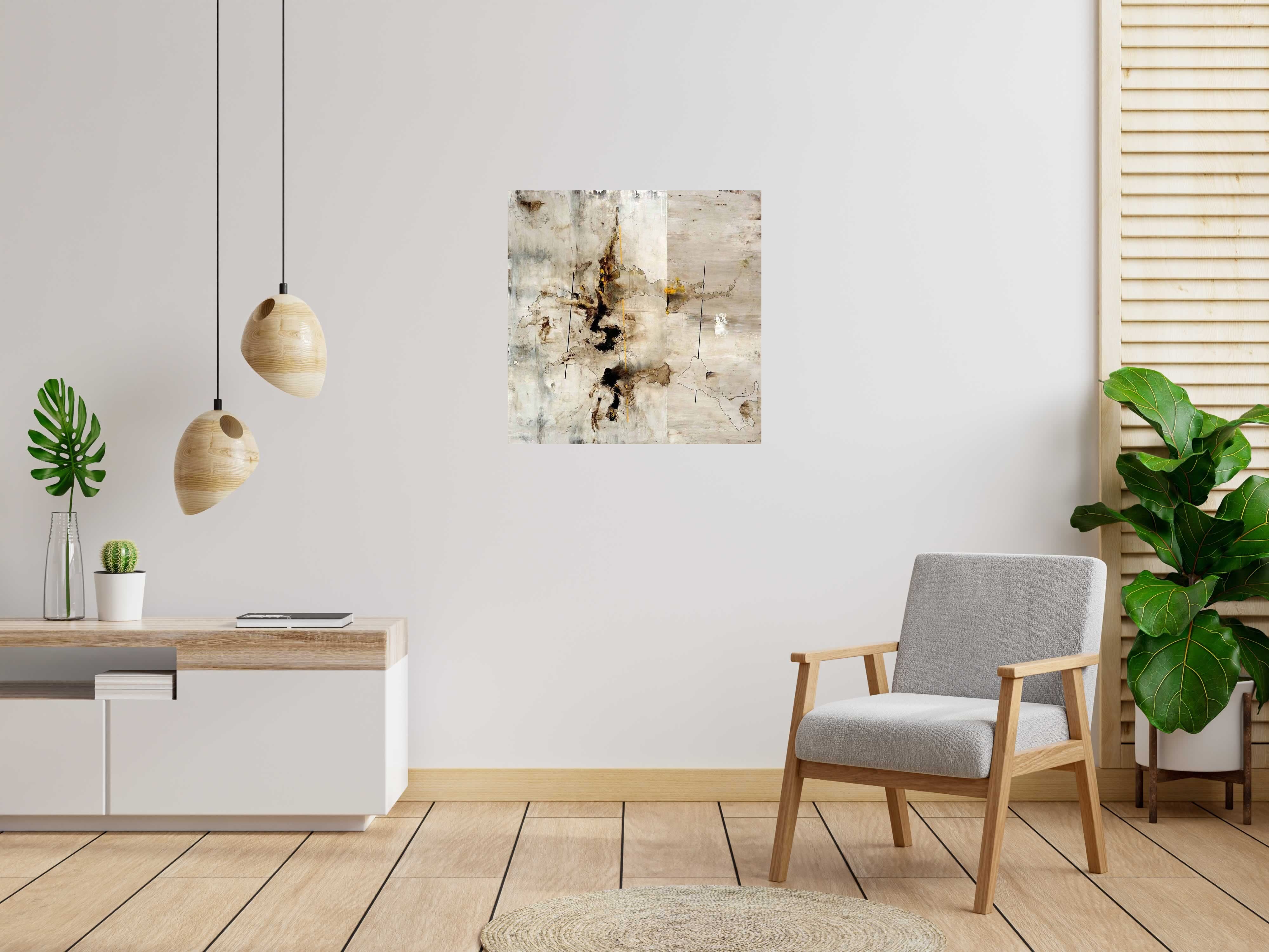 Peinture TERRITOIRES de LUDOVIC MERCHER dans un intérieur – 80 × 80 cm