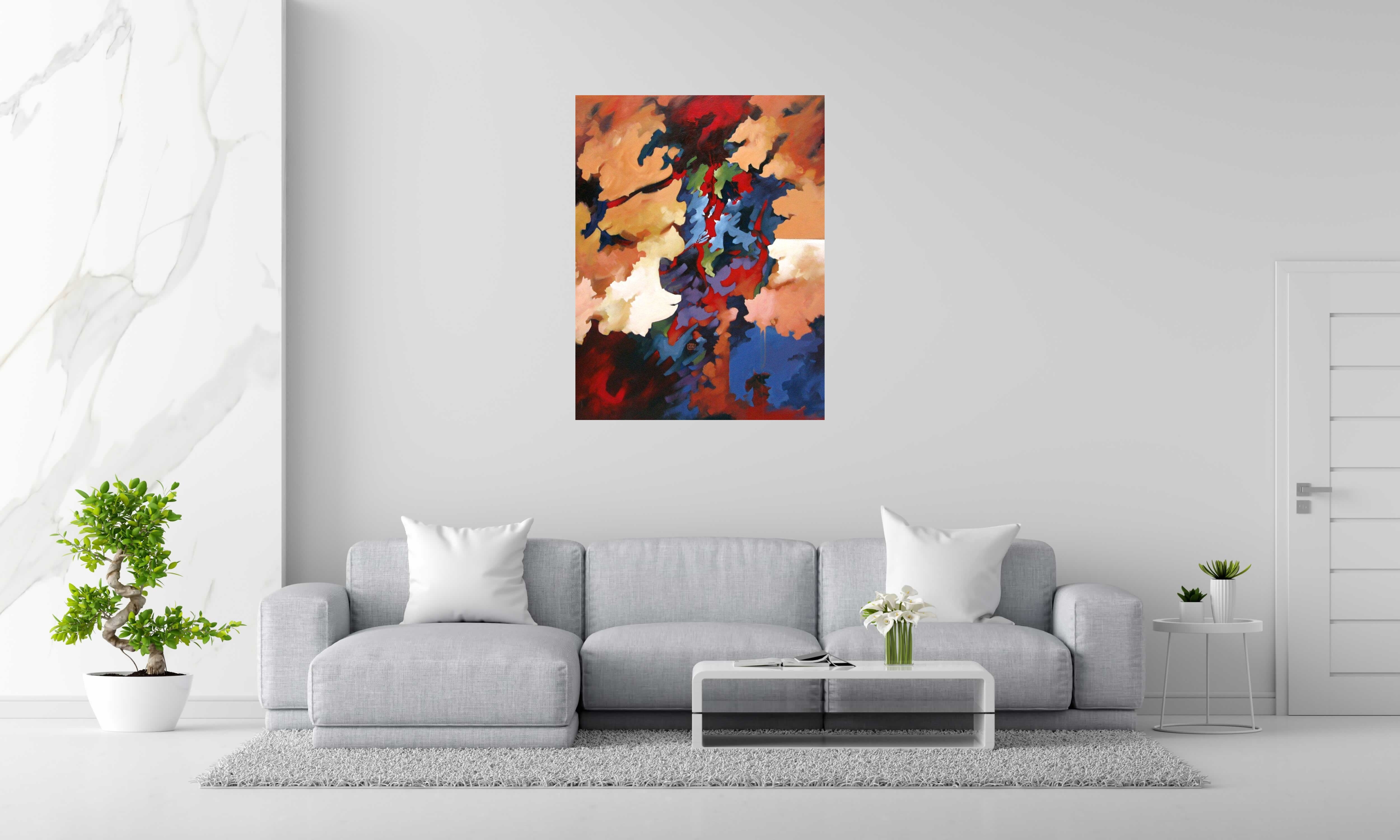 Peinture PEINTURE ABSTRAITE 42 de BRUNEAU dans un intérieur – 116 × 89 cm