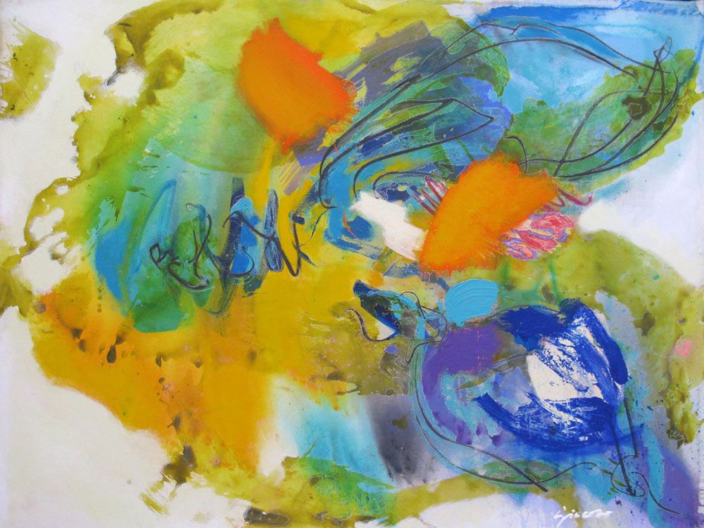 Peinture abstraite grande taille JARDIN ET VENT – GIACOMO – 114 × 146 cm