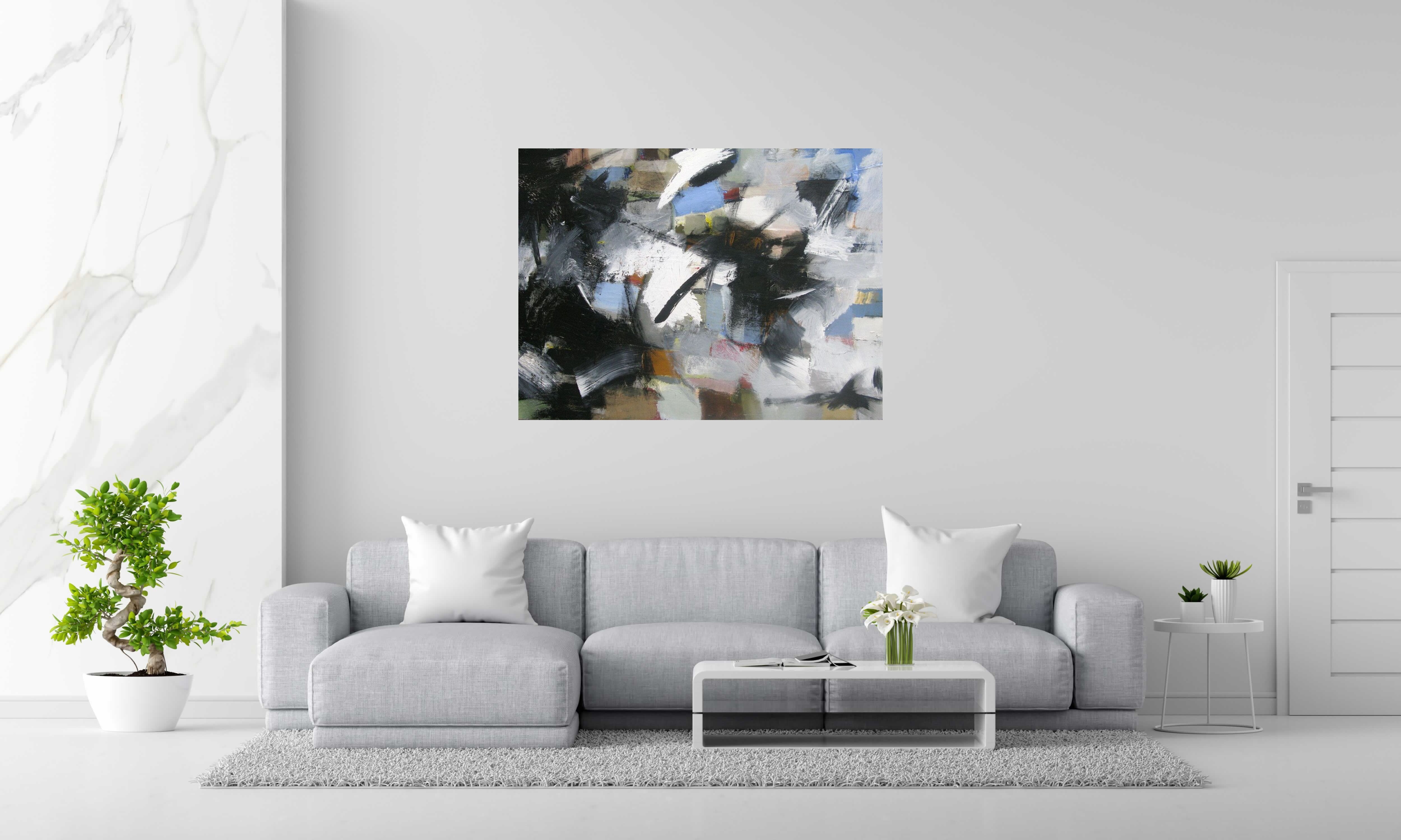 Peinture SONGE 10-04 de JM BARROIS dans un intérieur – 97 × 130 cm