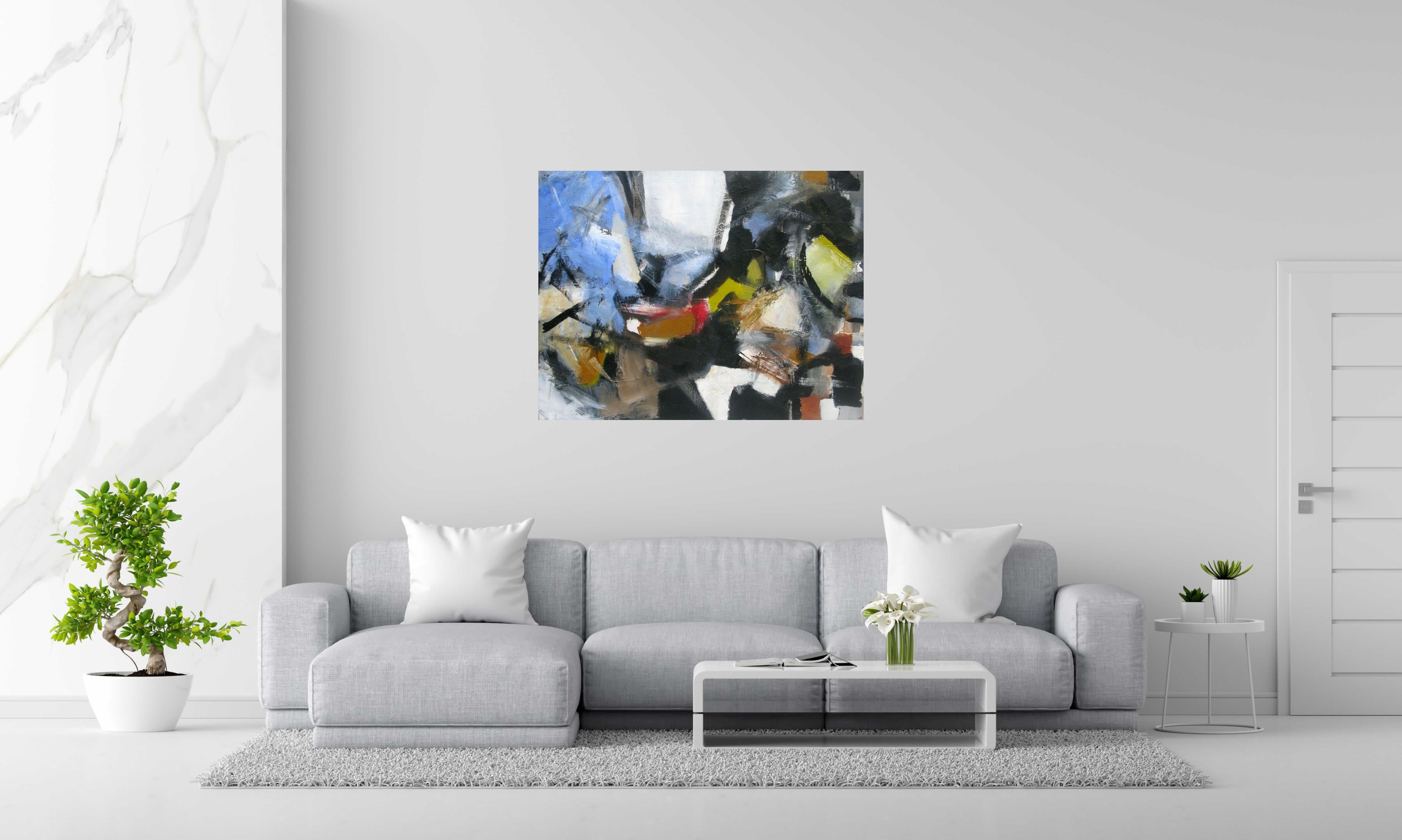 Peinture SONGE 10-05 de JM BARROIS dans un intérieur – 89 × 116 cm
