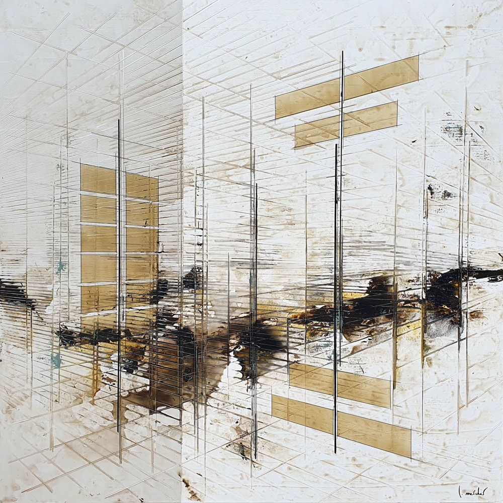 Peinture abstraite grande taille CONNECTION – LUDOVIC MERCHER – 100 × 100 cm