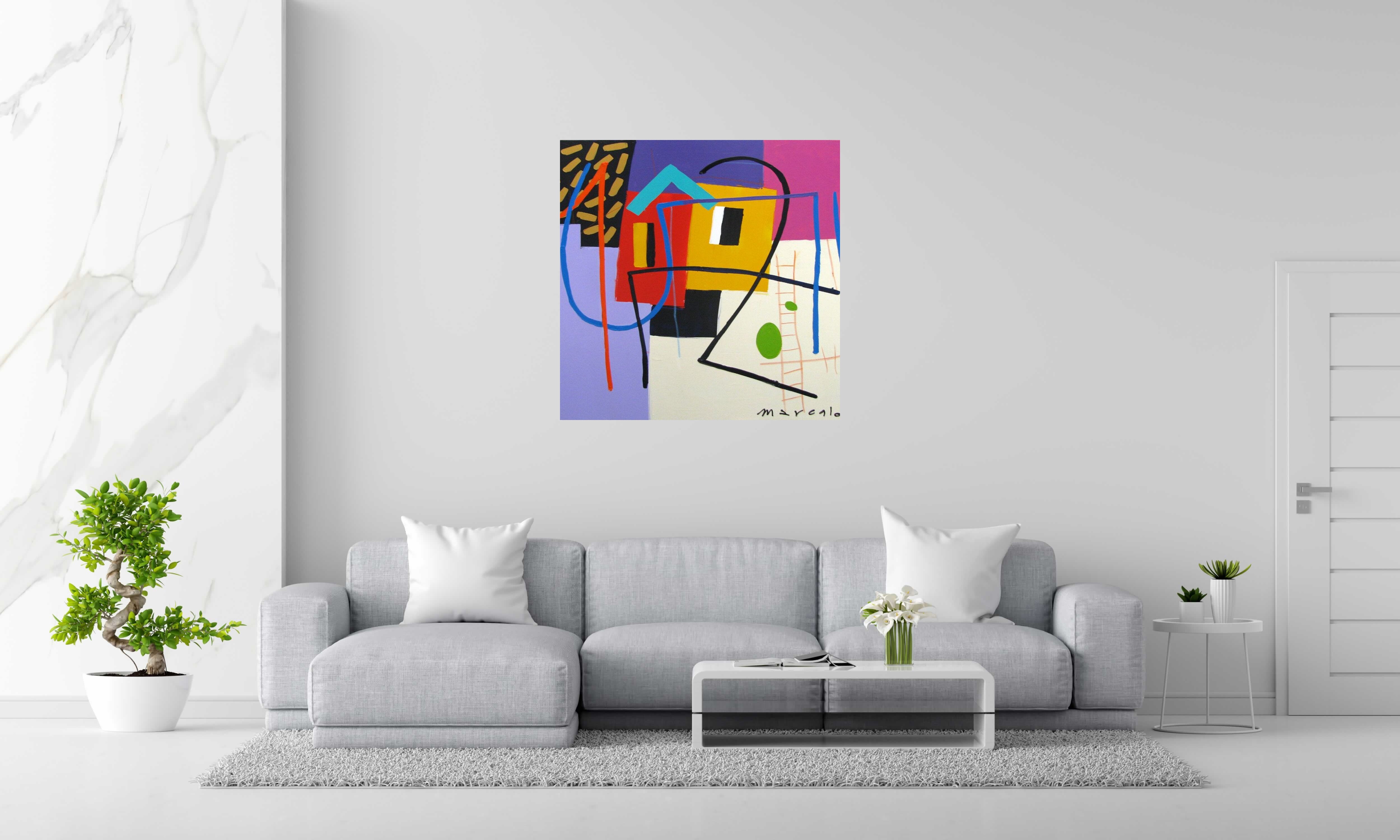 Peinture ESPACIOS de MARCELLO CID SAINT JEAN dans un intérieur – 100 × 100 cm