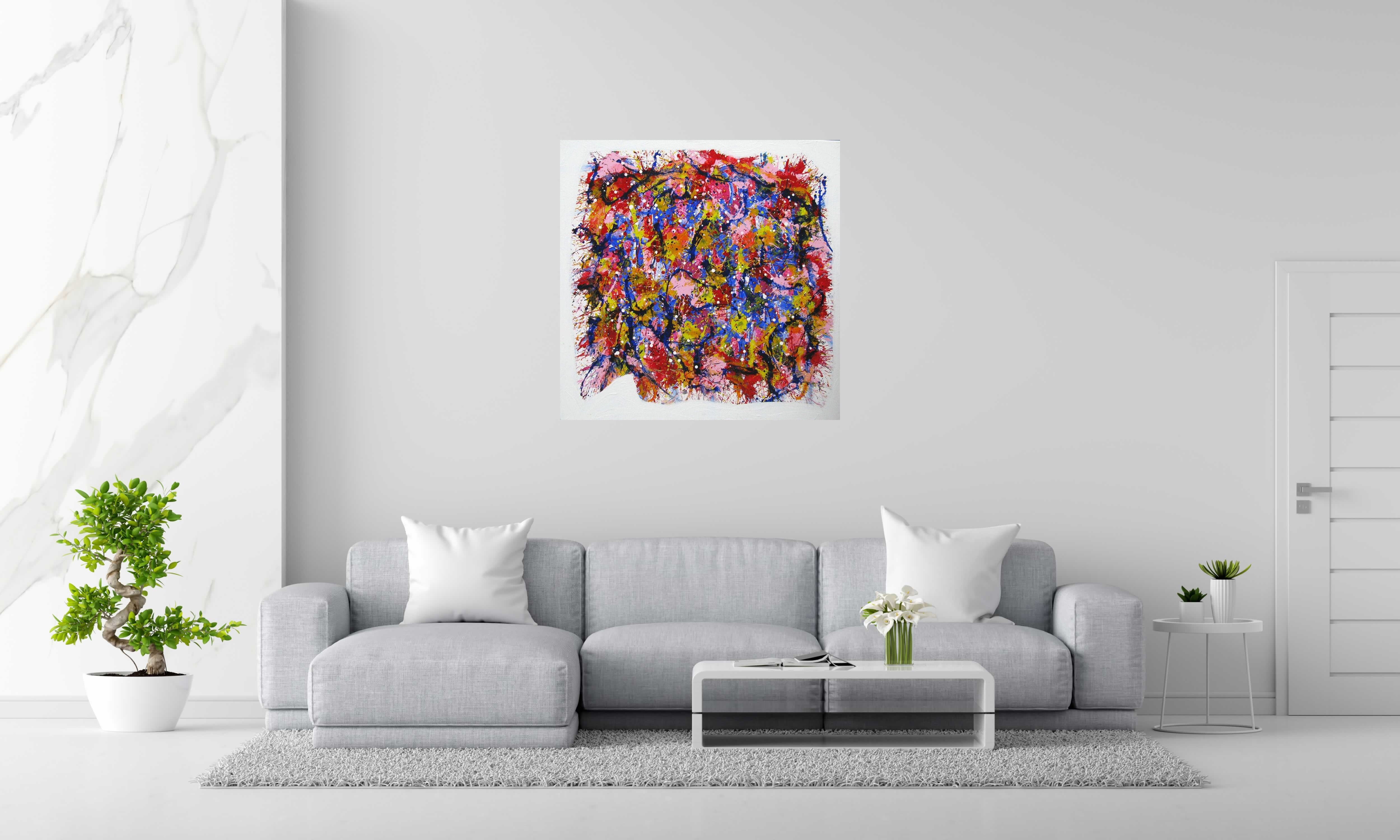 Peinture serie noname centrés n°15 de STEPHANE RIME dans un intérieur – 100 × 100 cm