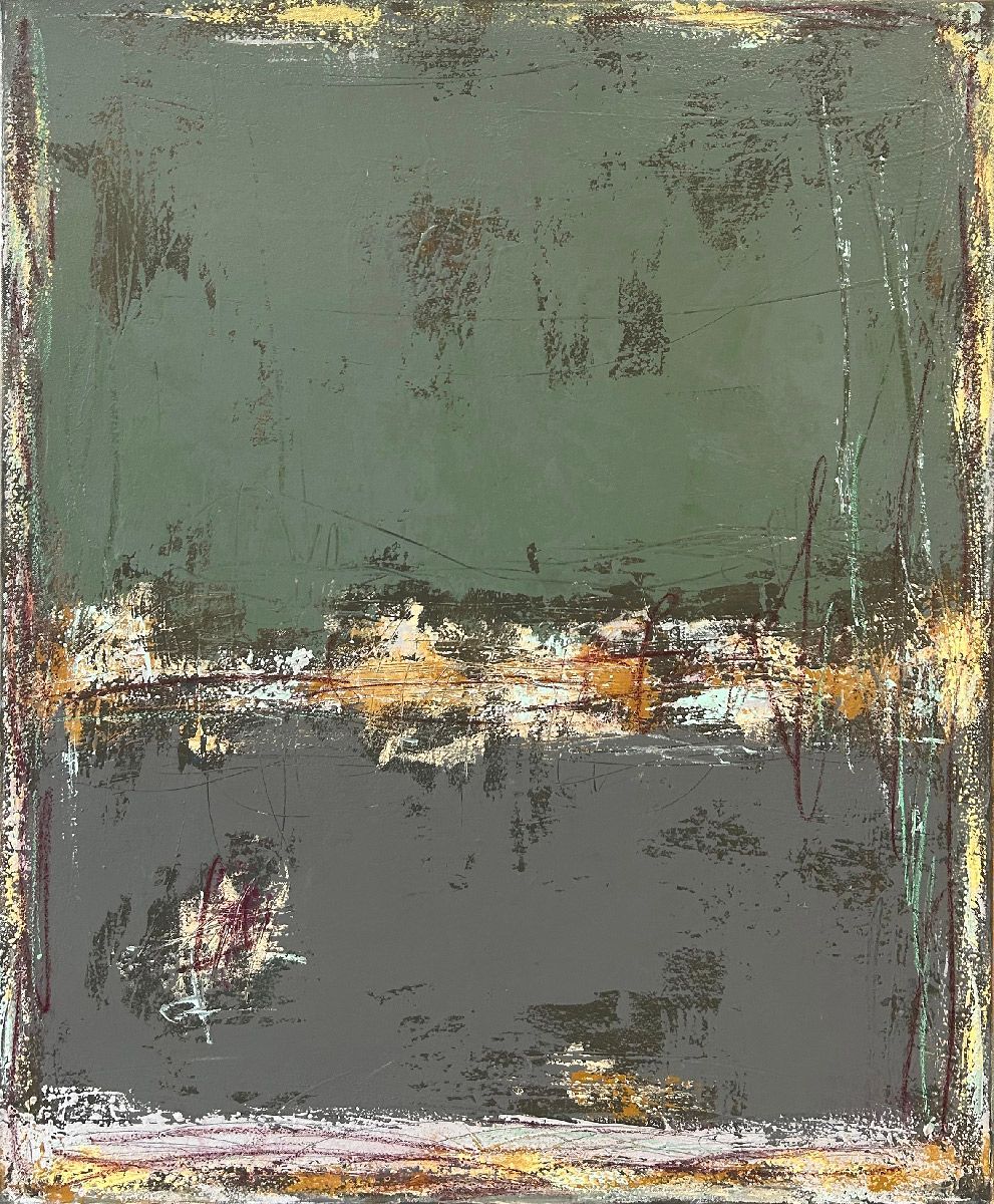 Peinture abstraite grande taille vert Nuances cyprès – TANIA CARRARA – 81 × 100 cm