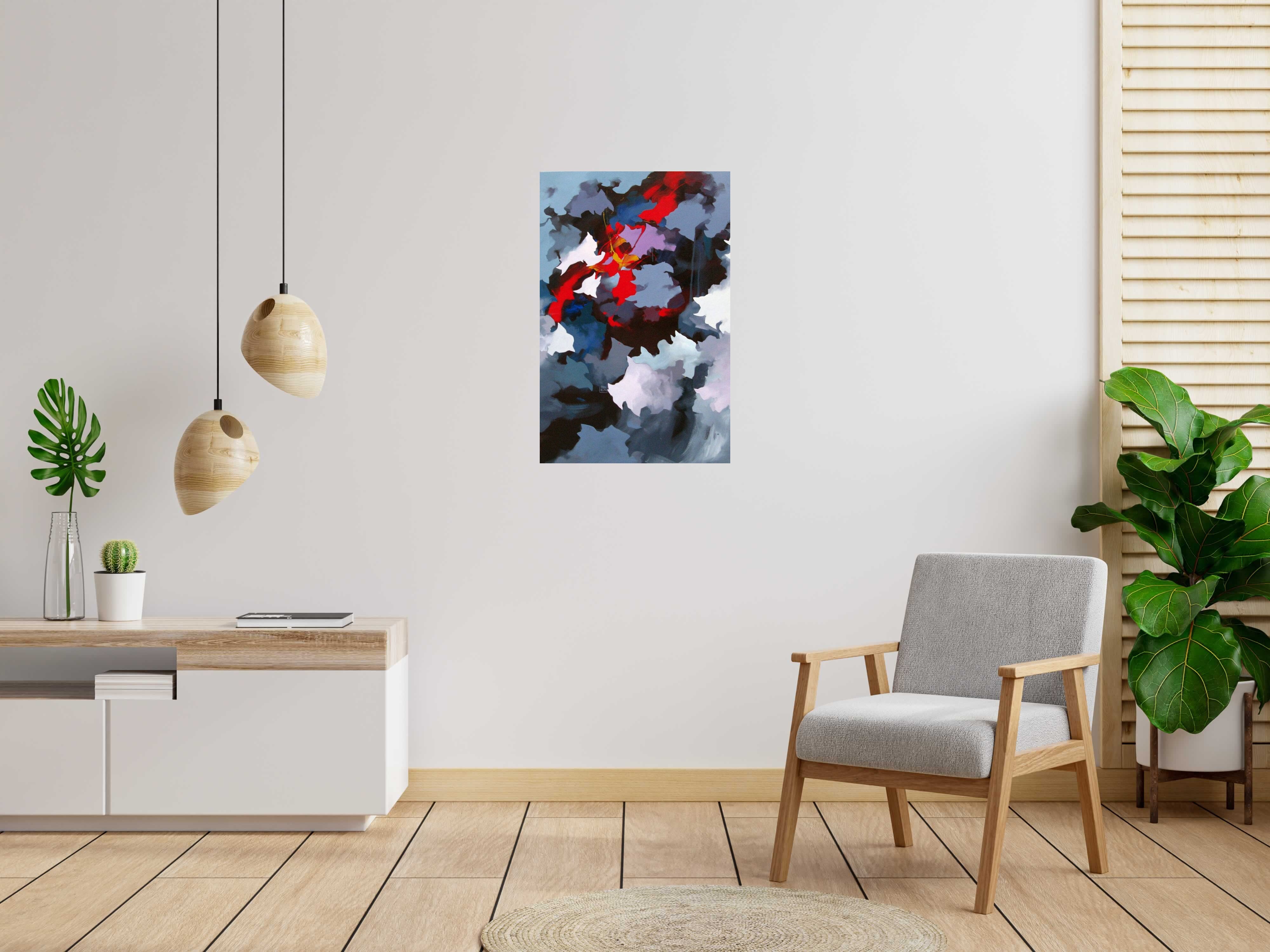 Peinture PEINTURE ABSTRAITE 88 de BRUNEAU dans un intérieur – 92 × 60 cm