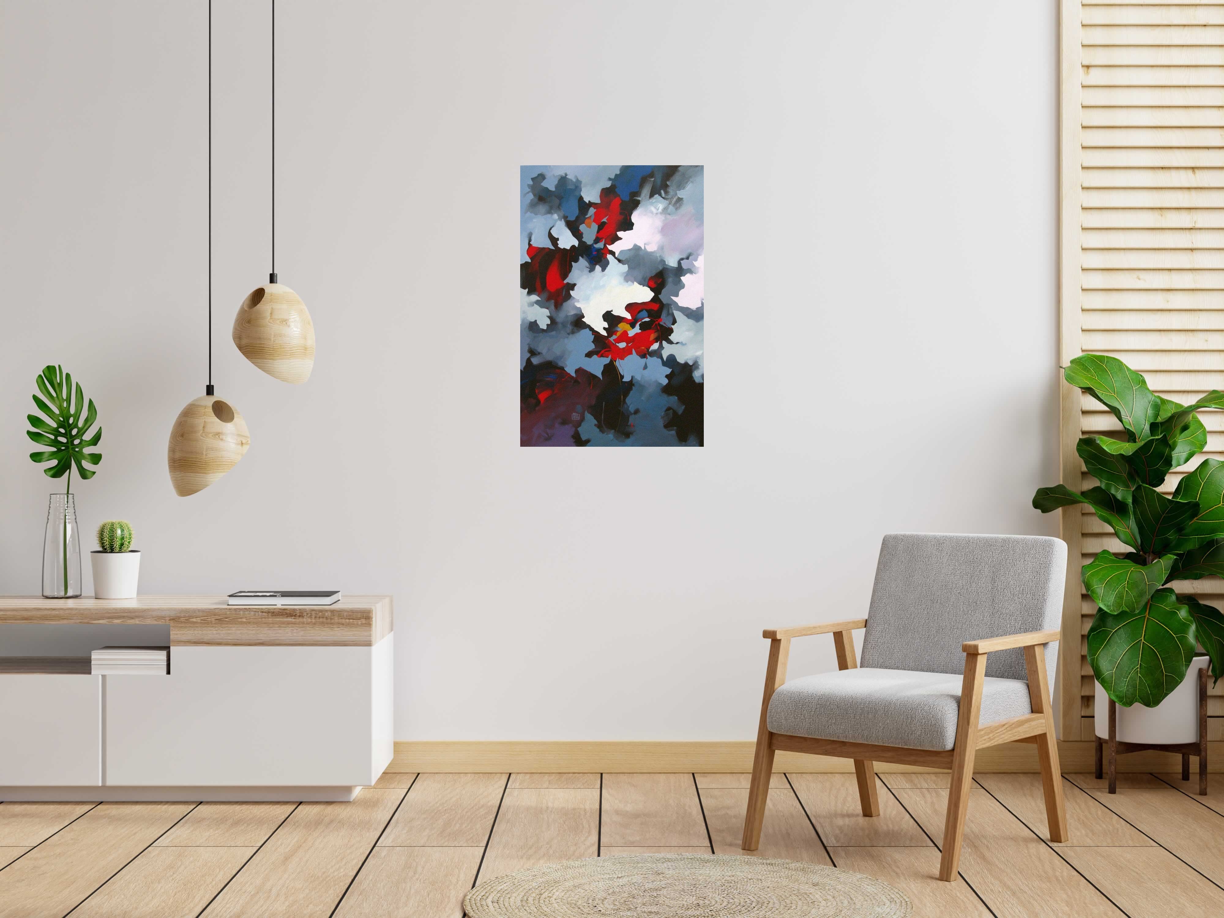 Peinture PEINTURE ABSTRAITE 89 de BRUNEAU dans un intérieur – 92 × 60 cm