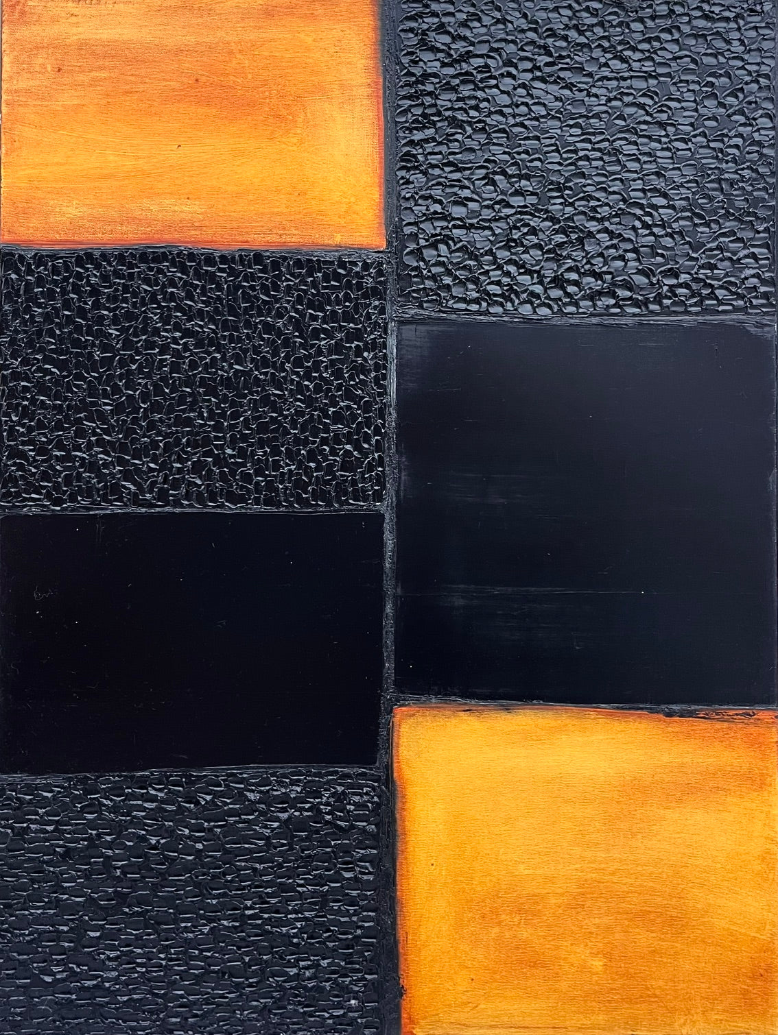 Peinture abstraite moyen format noir et orange peinture 02-2026-02 – ALAIN BECANNE – 80 × 60 cm