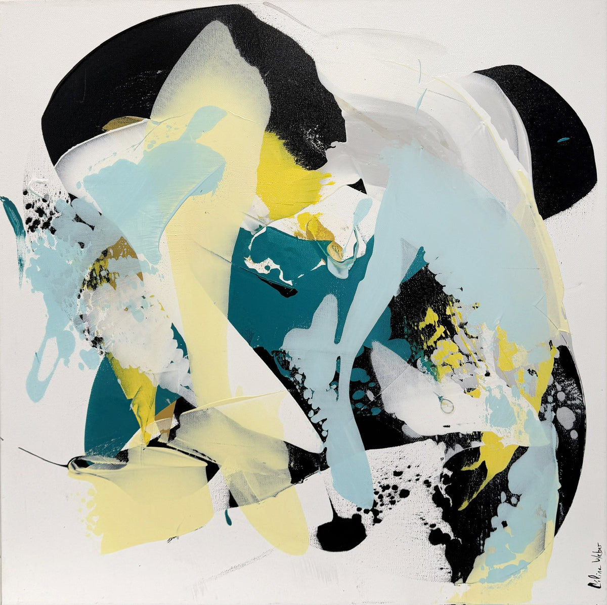 Peinture abstraite acrylique verte de Céline Weber, Lime 4, 60 x 60 cm