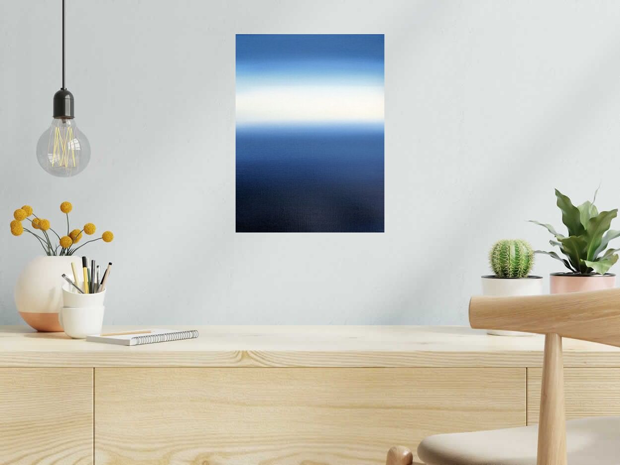 Peinture MIHIGAN LAKE V17 de ELISE BARAT dans un intérieur – 40 × 30 cm