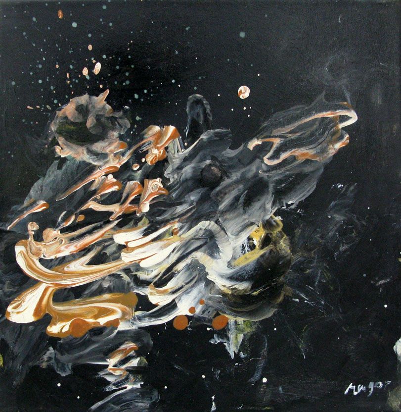 Peinture abstraite petit format noir SANS TITRE – RINGER HERVE – 30 × 30 cm