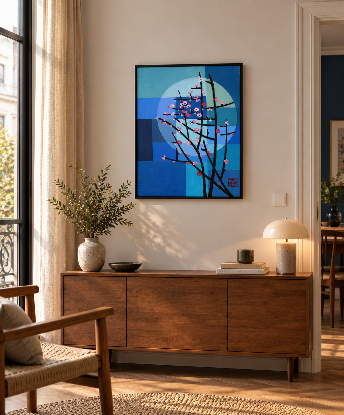 Peinture JOIE de JEONG MIN LEE dans un intérieur – 54 × 65 cm