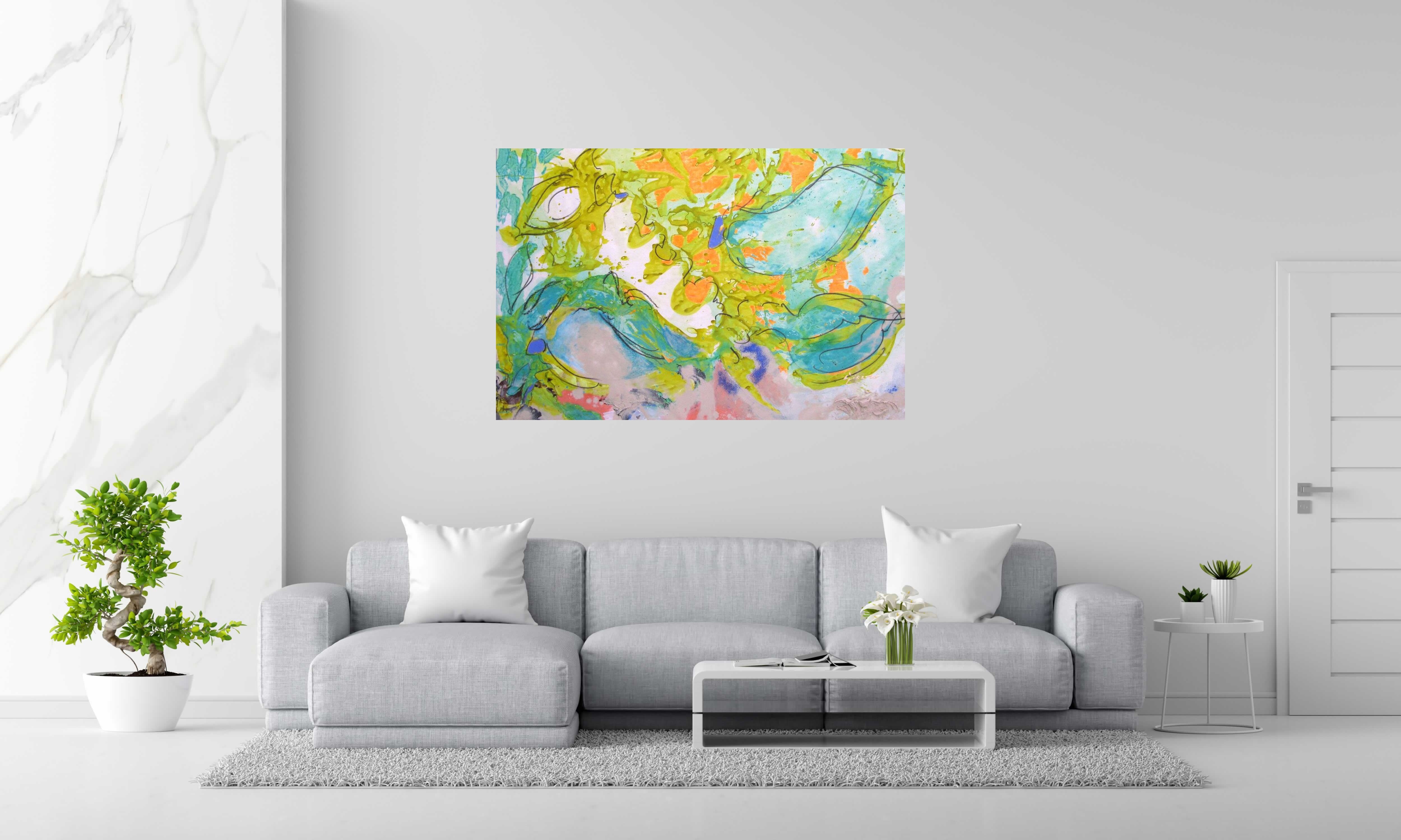 Peinture HISTOIRE DE FLEURS de GIACOMO dans un intérieur – 97 × 146 cm