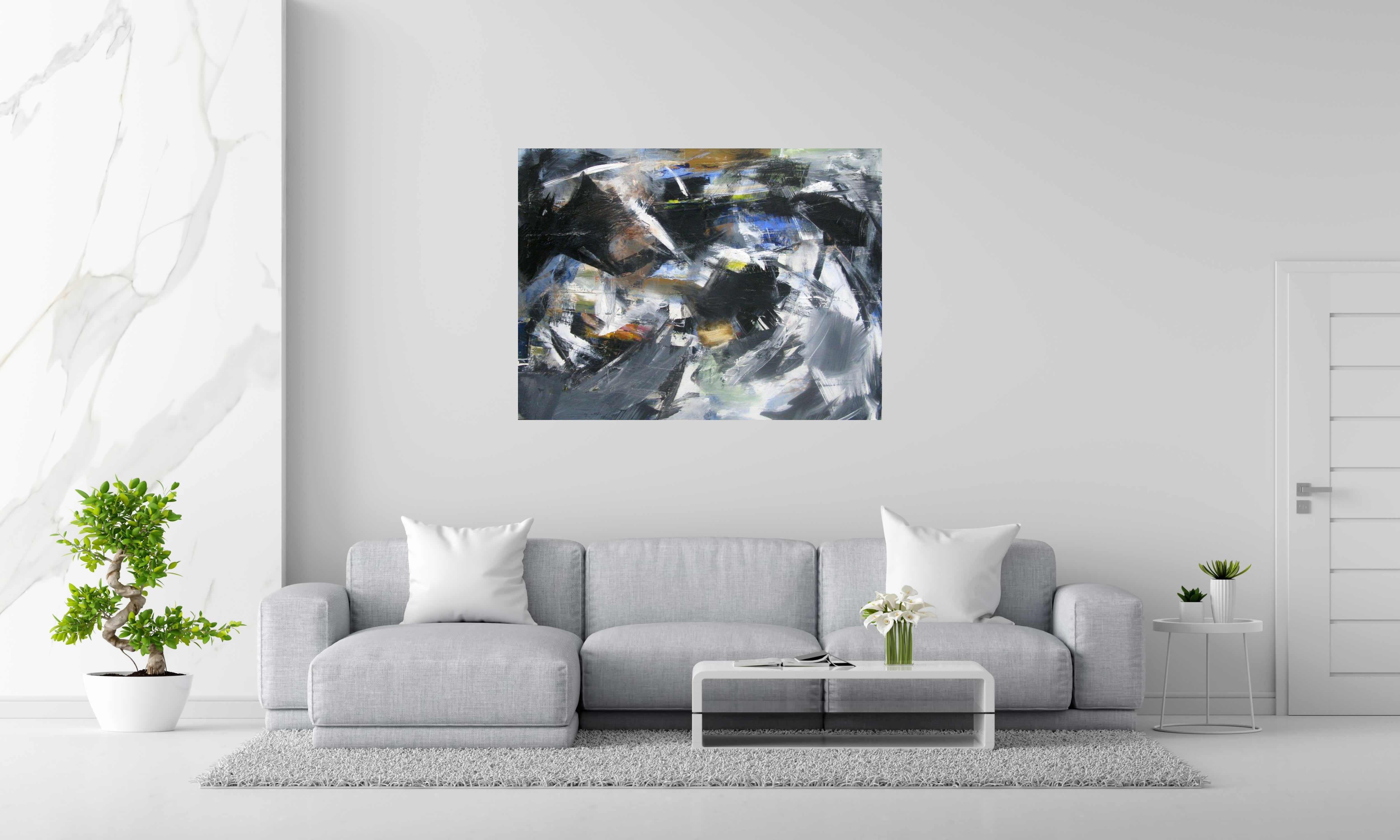 Peinture SONGE 10-06 de JM BARROIS dans un intérieur – 97 × 130 cm