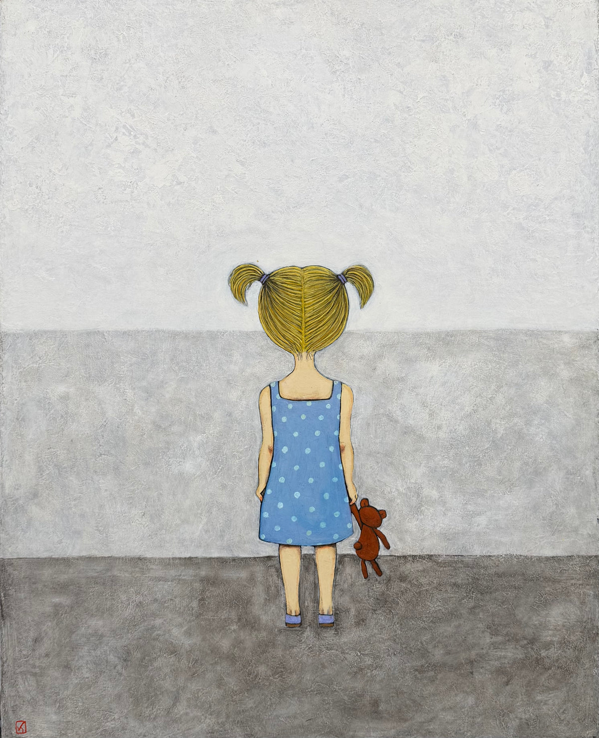 Peinture acrylique sur toile Little Girl de Katsuko Kuroya, petit format 40 x 50 cm