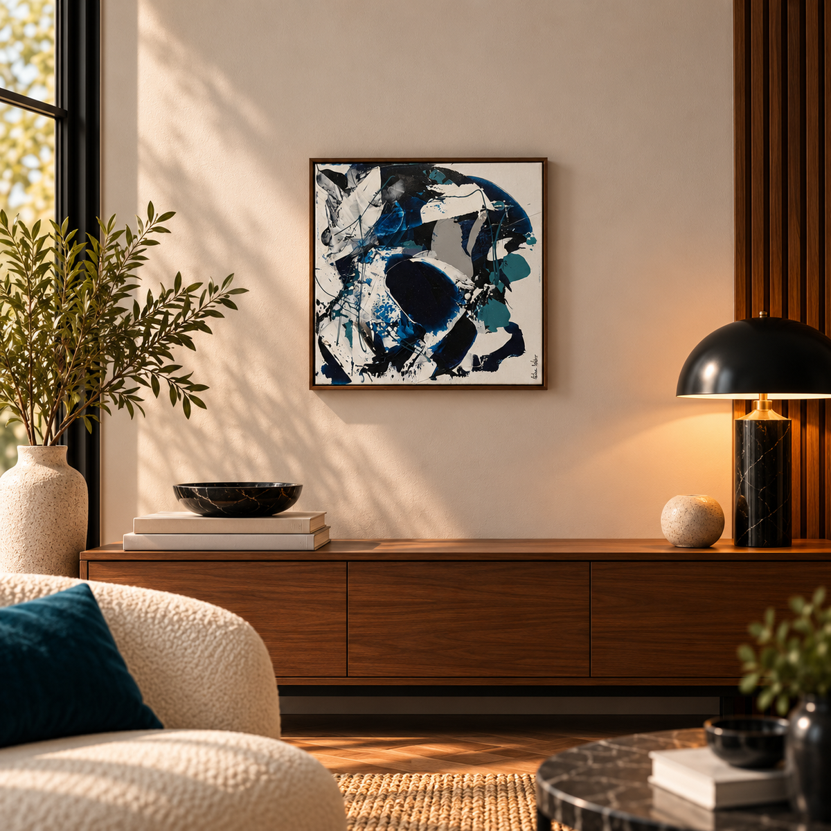 Peinture The Deep - 2 de CELINE WEBER dans un intérieur – 40 × 40 cm