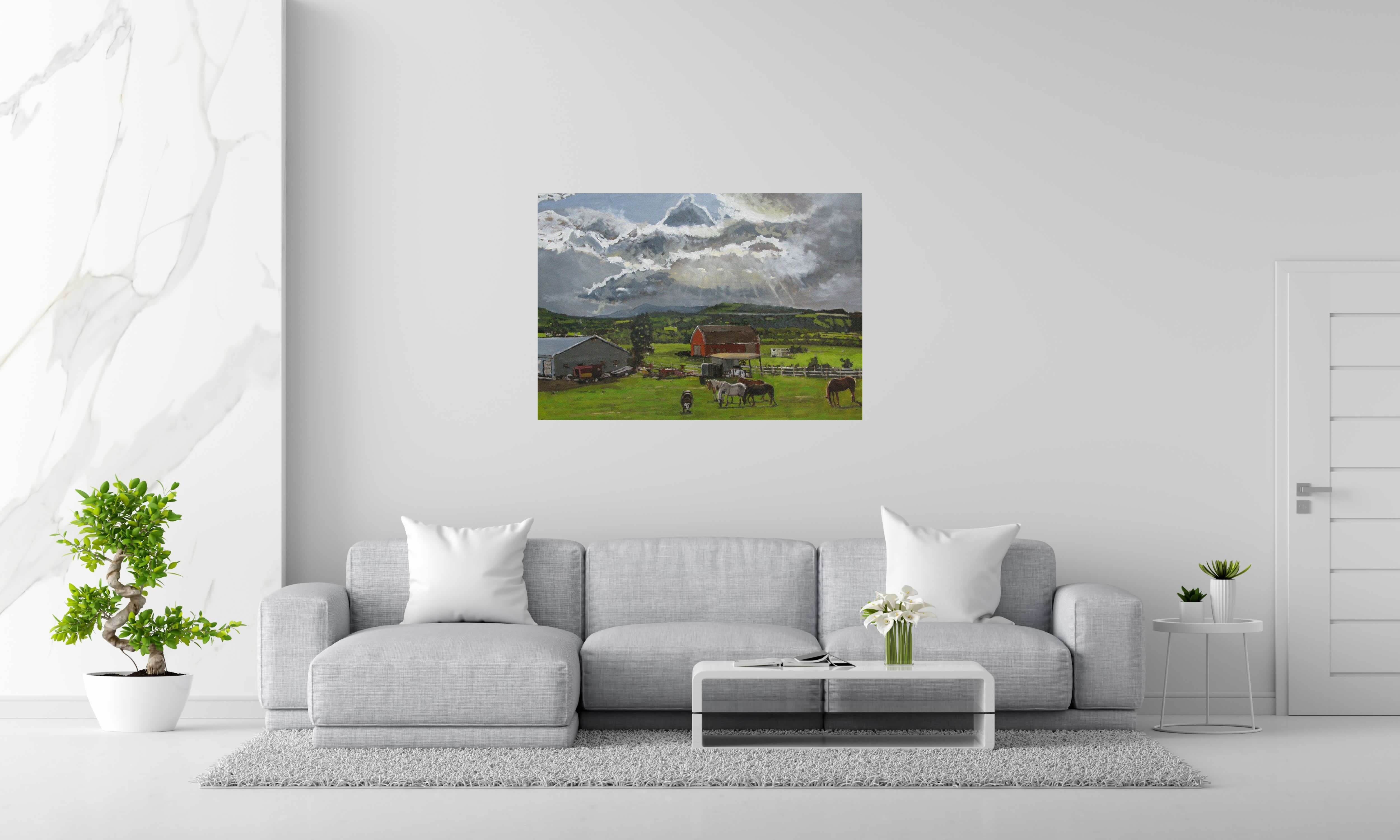 Peinture AMERICAN FARM de ADRIEN FAVEAU dans un intérieur – 81 × 116 cm