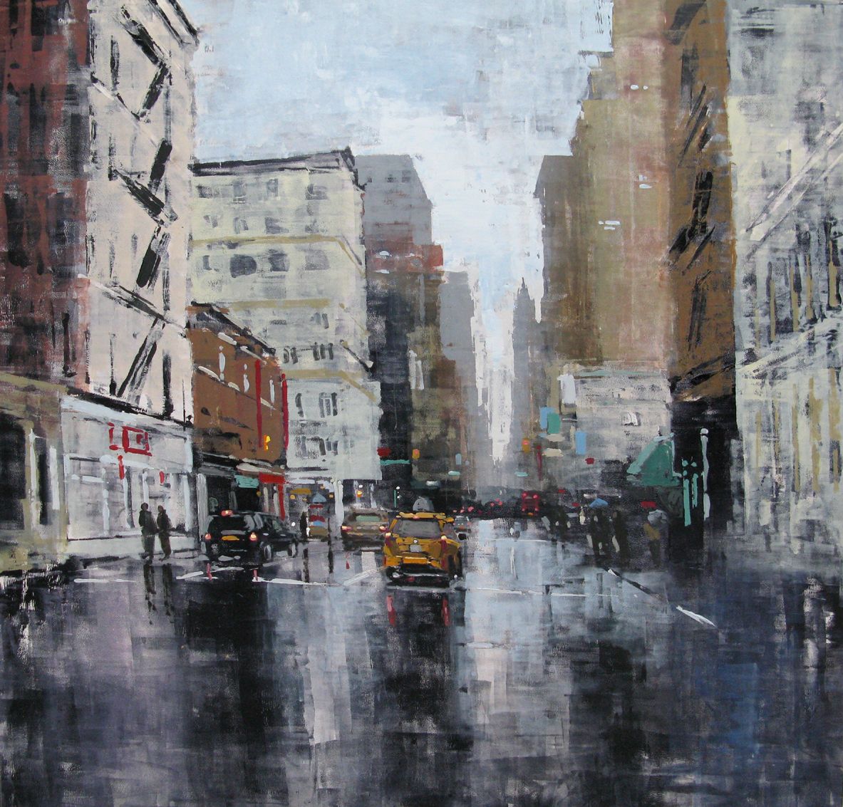 Peinture figurative format xxl Manhattan Sunny Rain – ADRIEN FAVEAU – 100 × 100 cm