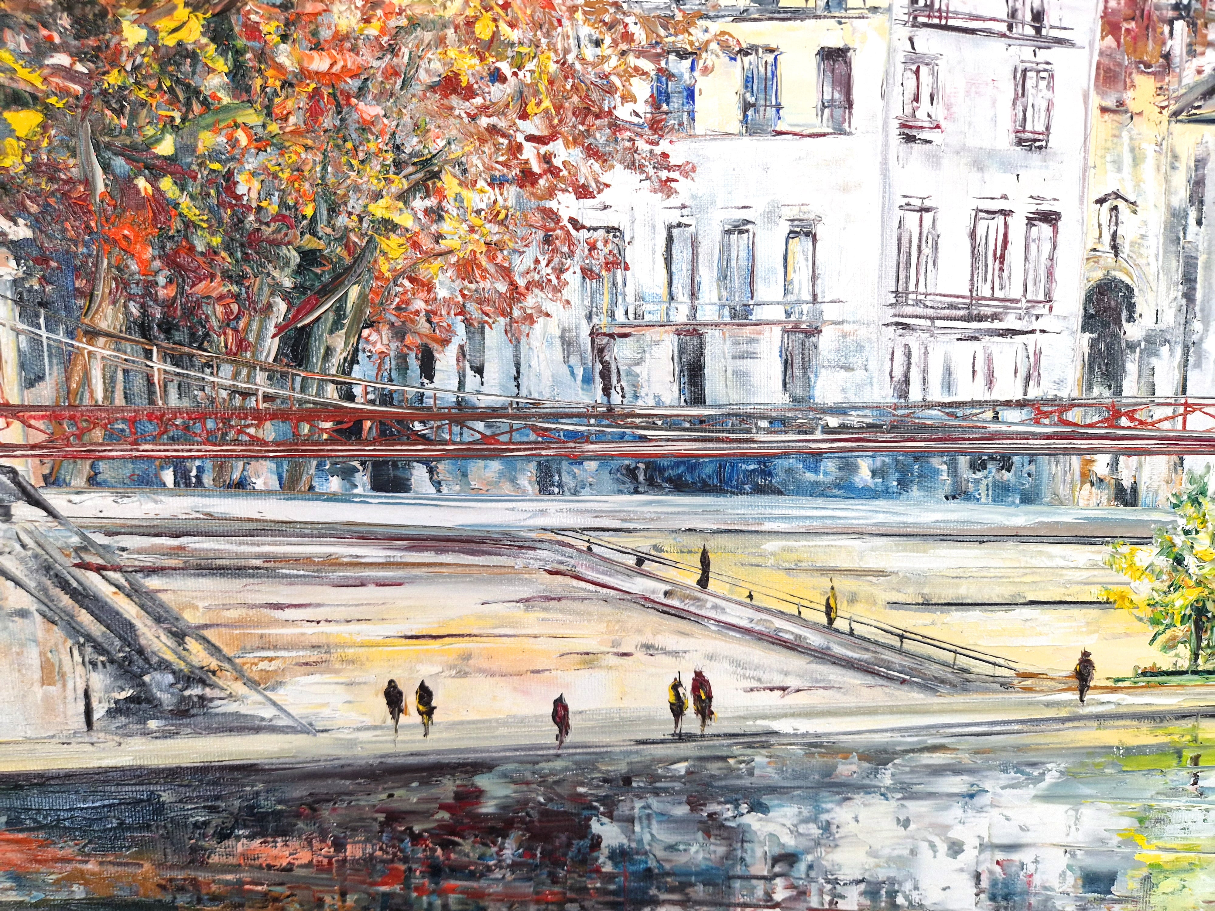 Peinture Journée sur les quais de Lyon de PHIL dans un intérieur – 80 × 120 cm