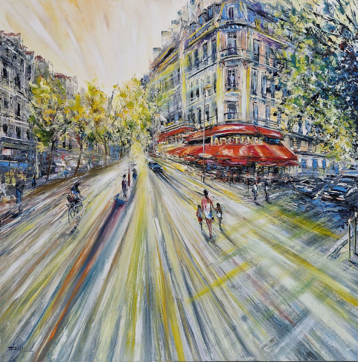 Peinture figurative format xxl La Rotonde, Paris – PHIL – 80 × 80 cm