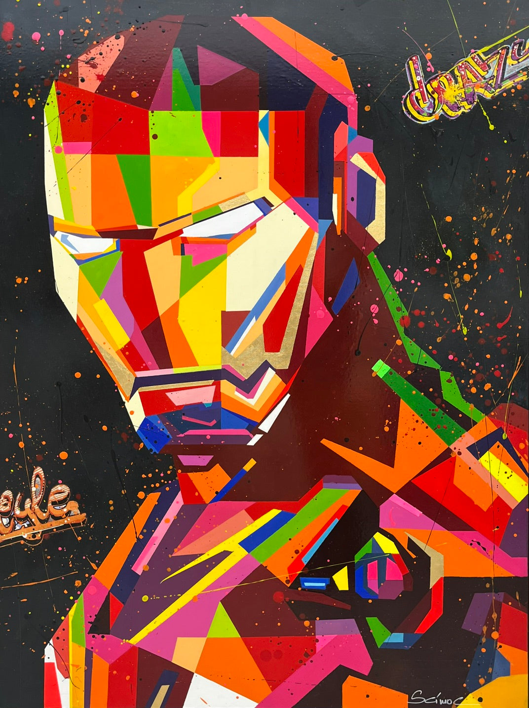 Peinture figurative format xxl rouge Iron man – SCIMOC – 130 × 97 cm