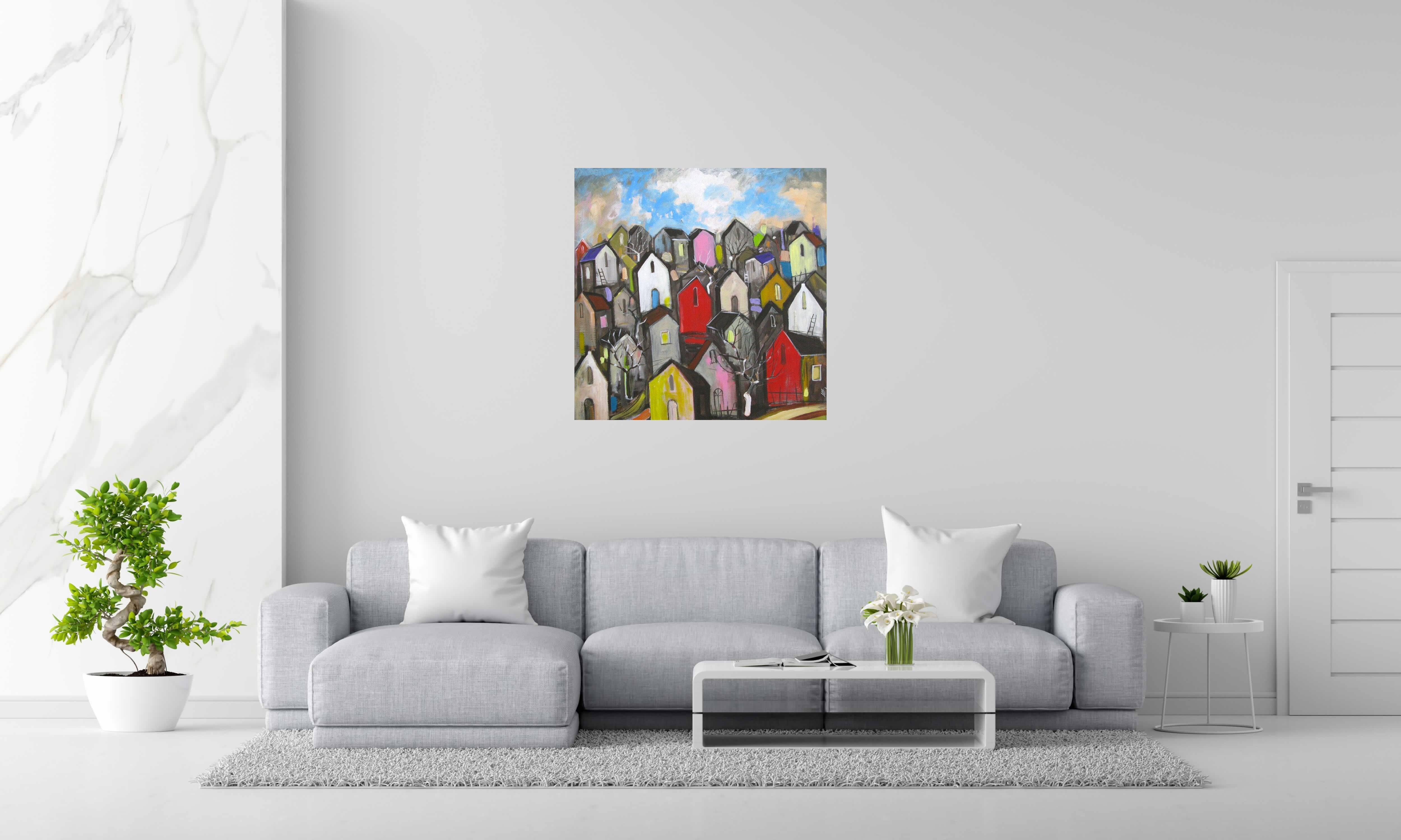 Peinture SELO-R de IVAN TZONEV dans un intérieur – 90 × 90 cm