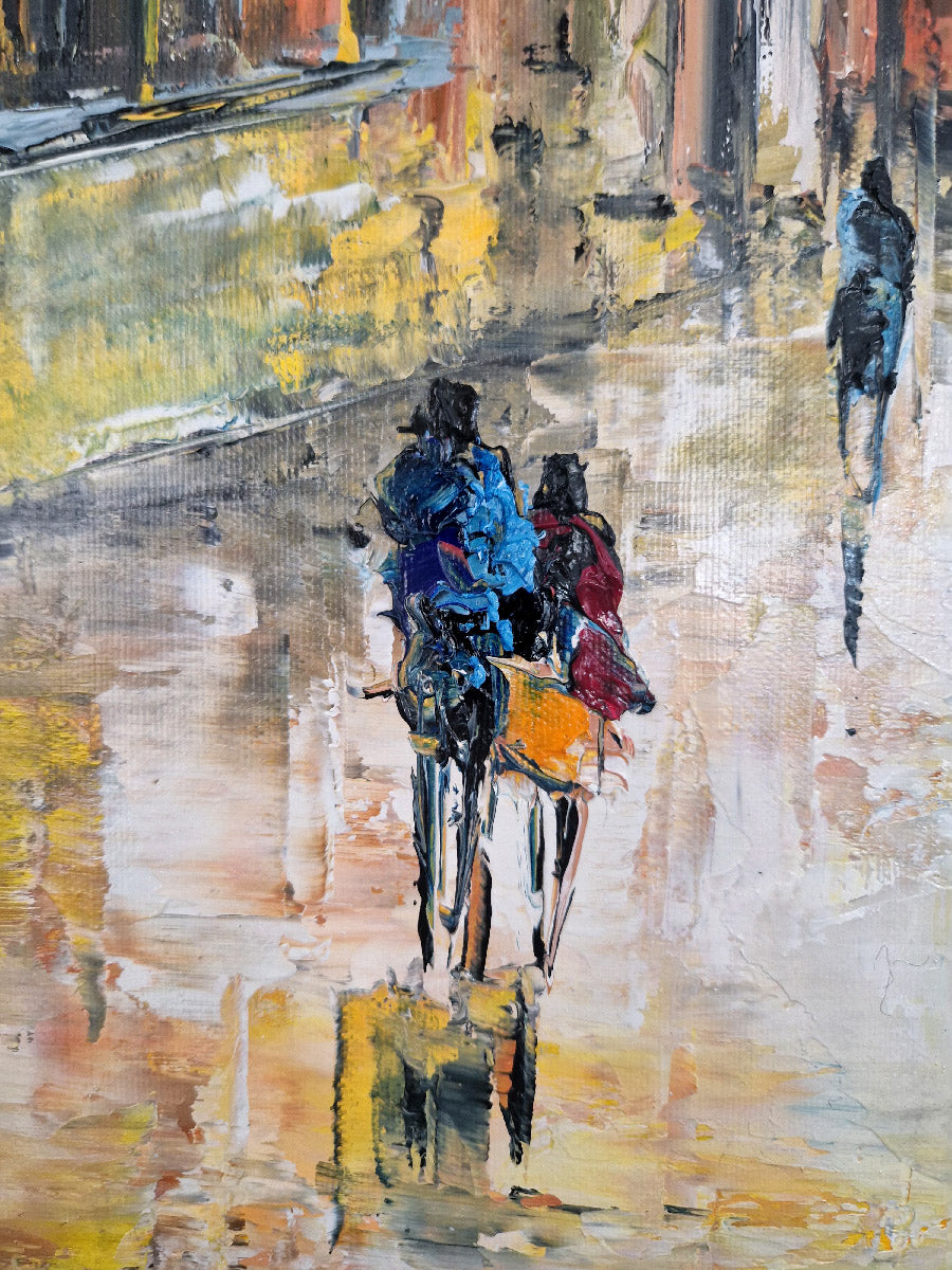 Peinture Cours des loges, St Jean, Lyon de PHIL dans un intérieur – 90 × 90 cm