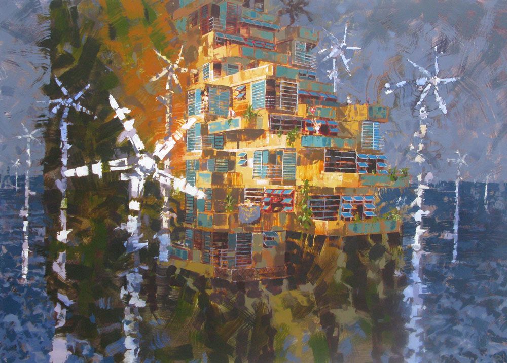 Peinture figurative grande taille ECO CITY – HEATON RUDYARD – 114 × 146 cm