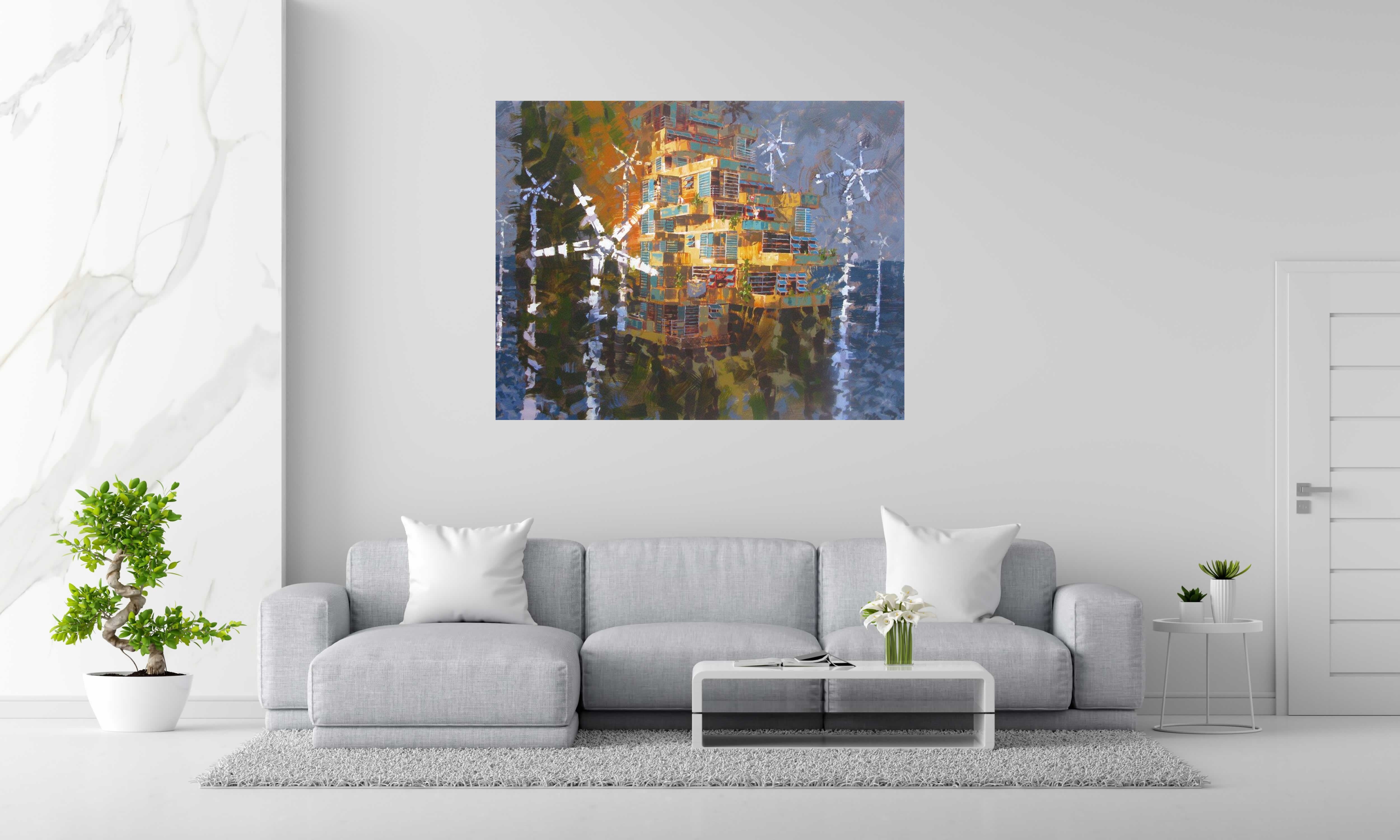 Peinture ECO CITY de HEATON RUDYARD dans un intérieur – 114 × 146 cm