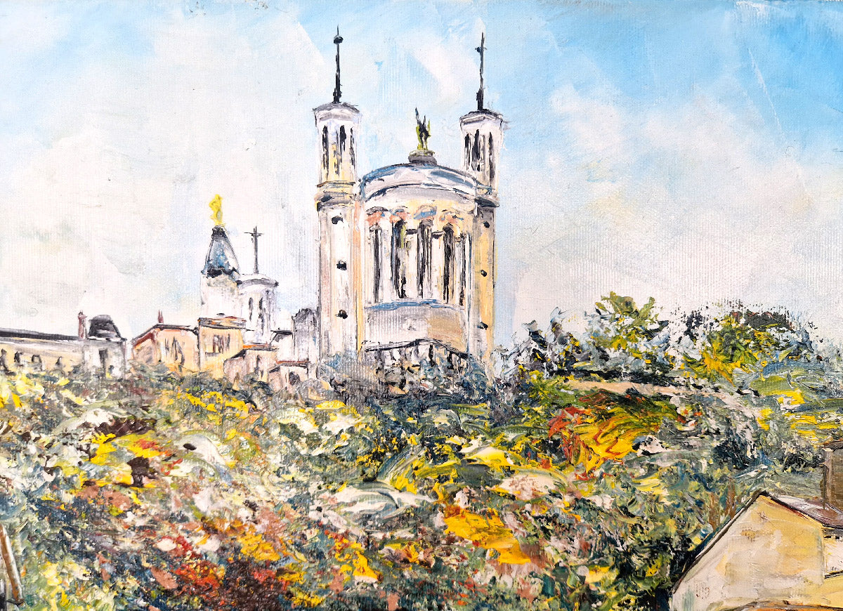Peinture A la place St Jean, Lyon de PHIL dans un intérieur – 73 × 92 cm