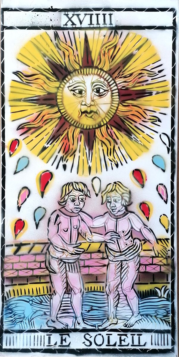 Peinture figurative moyen format LE SOLEIL – ARTISTE OUVRIER – 50 × 100 cm