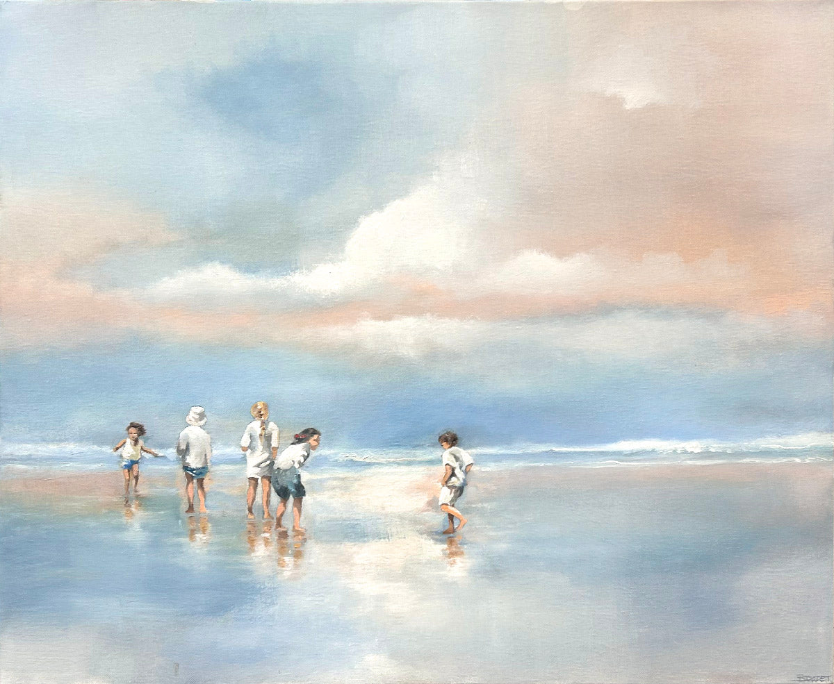 Peinture figurative moyen format blanc et bleu Ocean 07 – BDODET – 60 × 73 cm