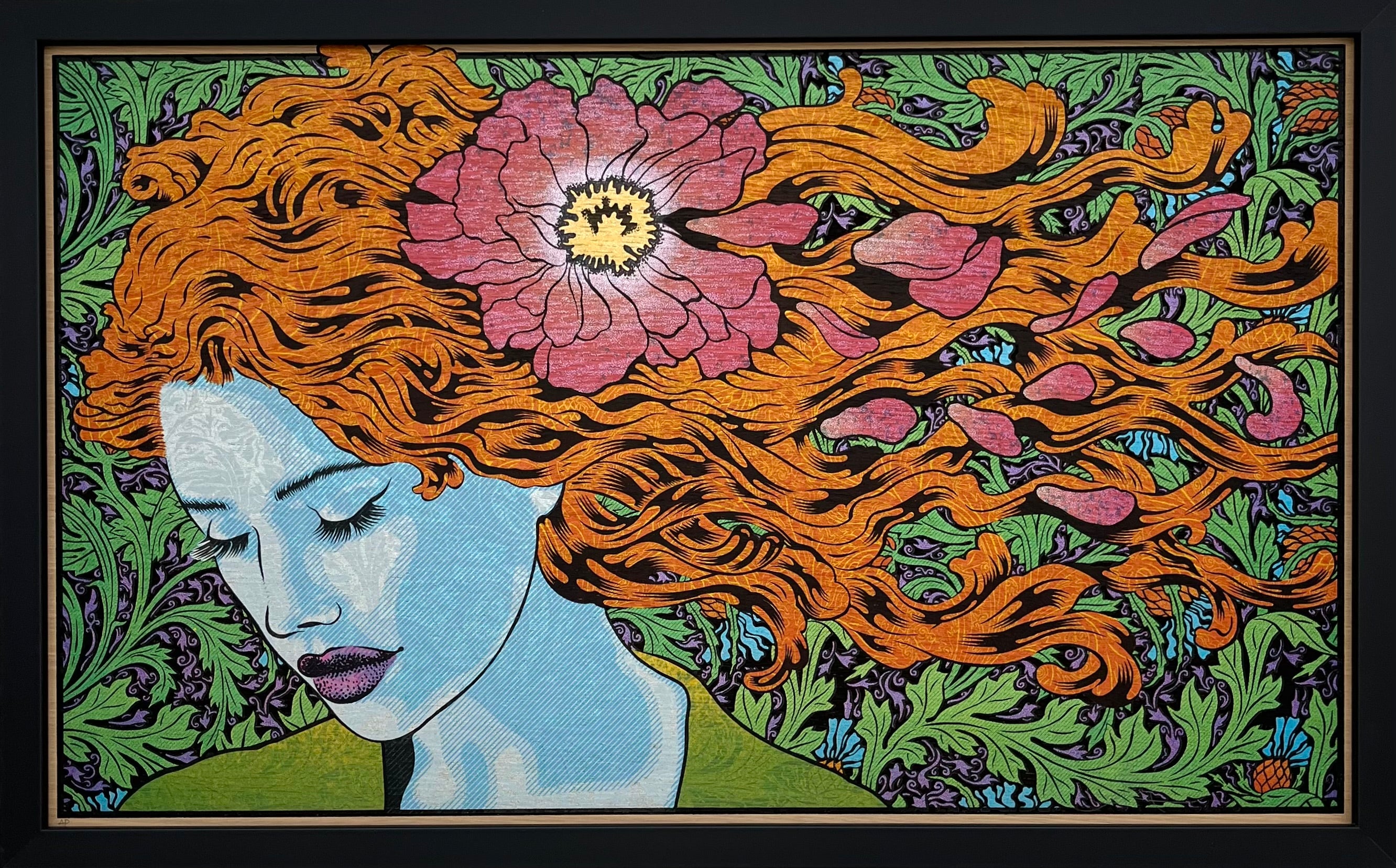 Peinture figurative moyen format FLORA wood panel AP – CHUCK SPERRY – 83 × 50 cm