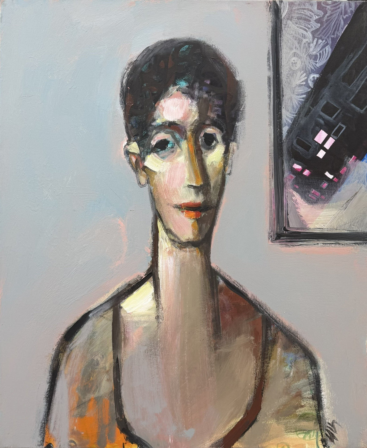 Peinture figurative acrylique sur toile, Portrait M.R. par Ivan Tzonev, 60 x 73 cm