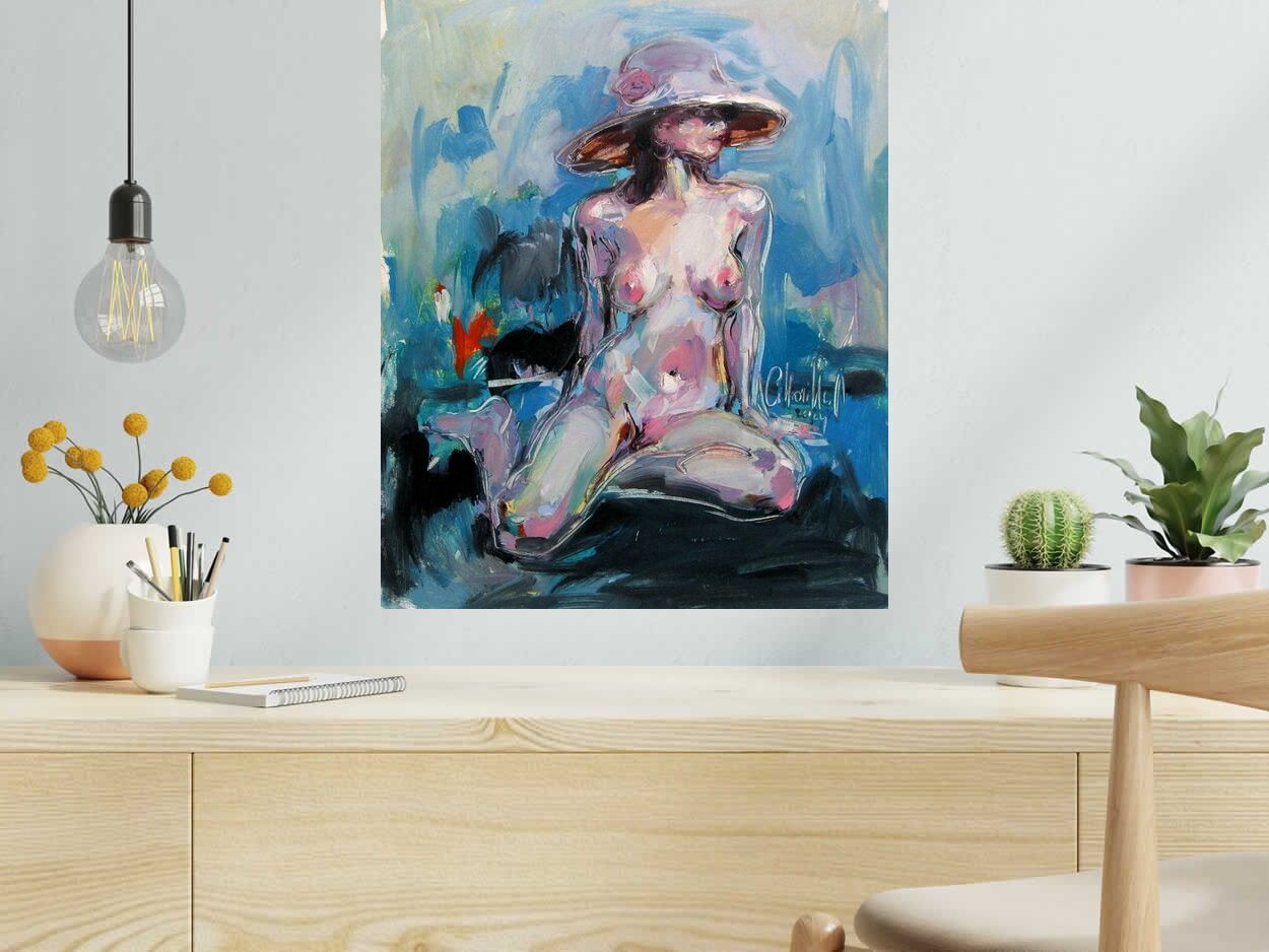 Peinture La plage 11 de OLENA SINIUHINA dans un intérieur – 50 × 60 cm