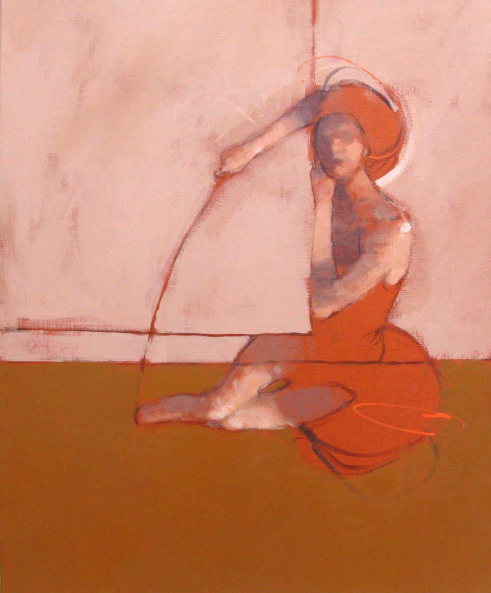 Peinture figurative moyen format HANGING BY A THREAD – OLIVIER MASSEBEUF – 73 × 60 cm