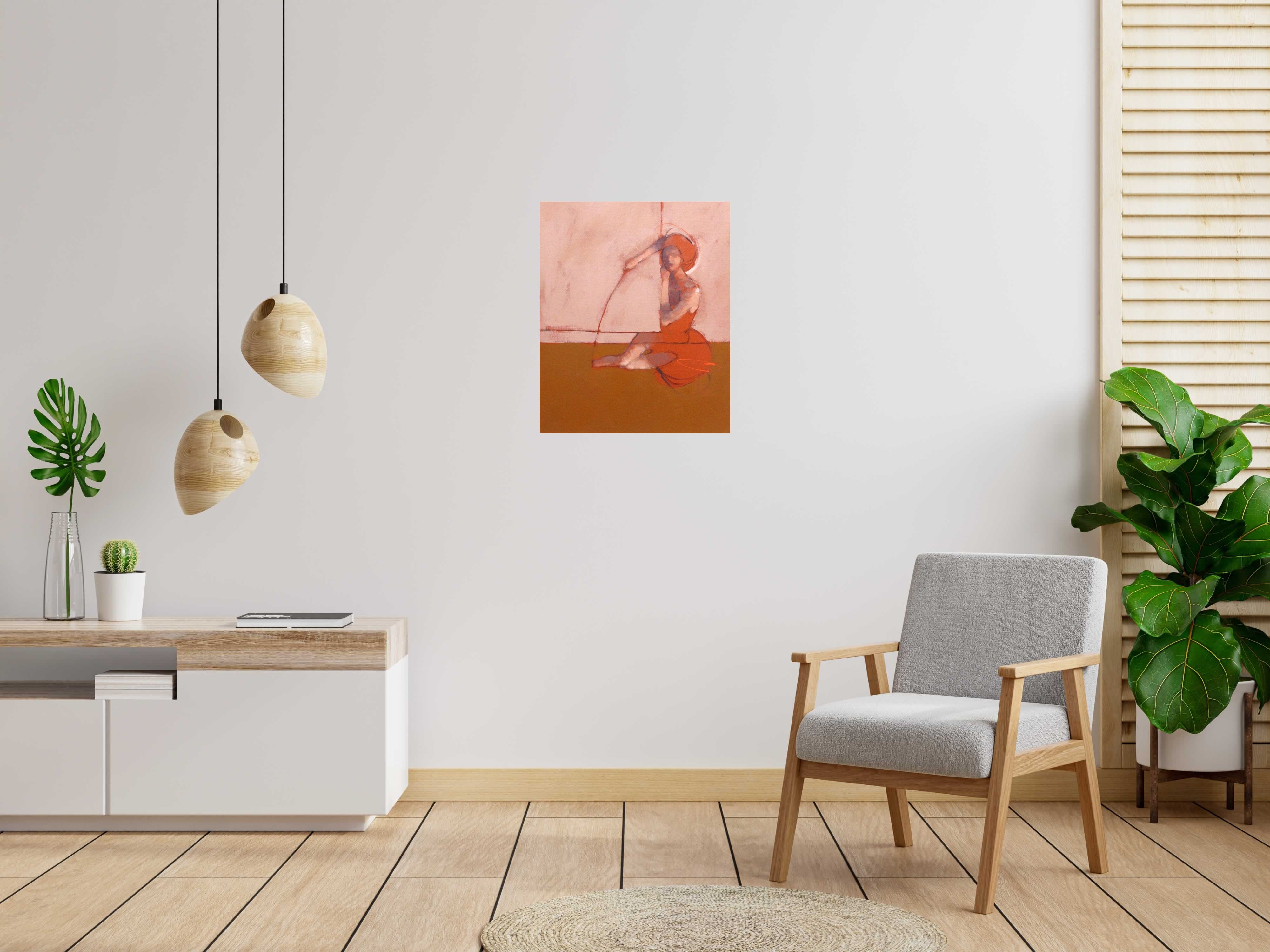Peinture HANGING BY A THREAD de OLIVIER MASSEBEUF dans un intérieur – 73 × 60 cm