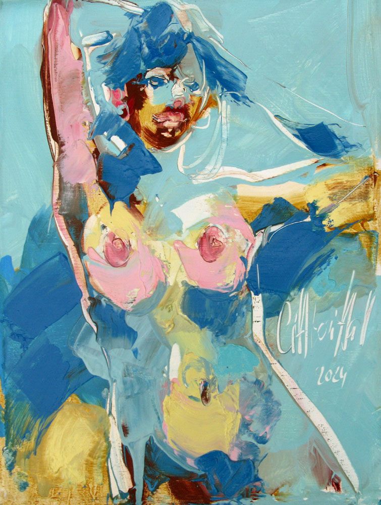 Peinture figurative petit format bleu les yeux bleus – OLENA SINIUHINA – 30 × 40 cm