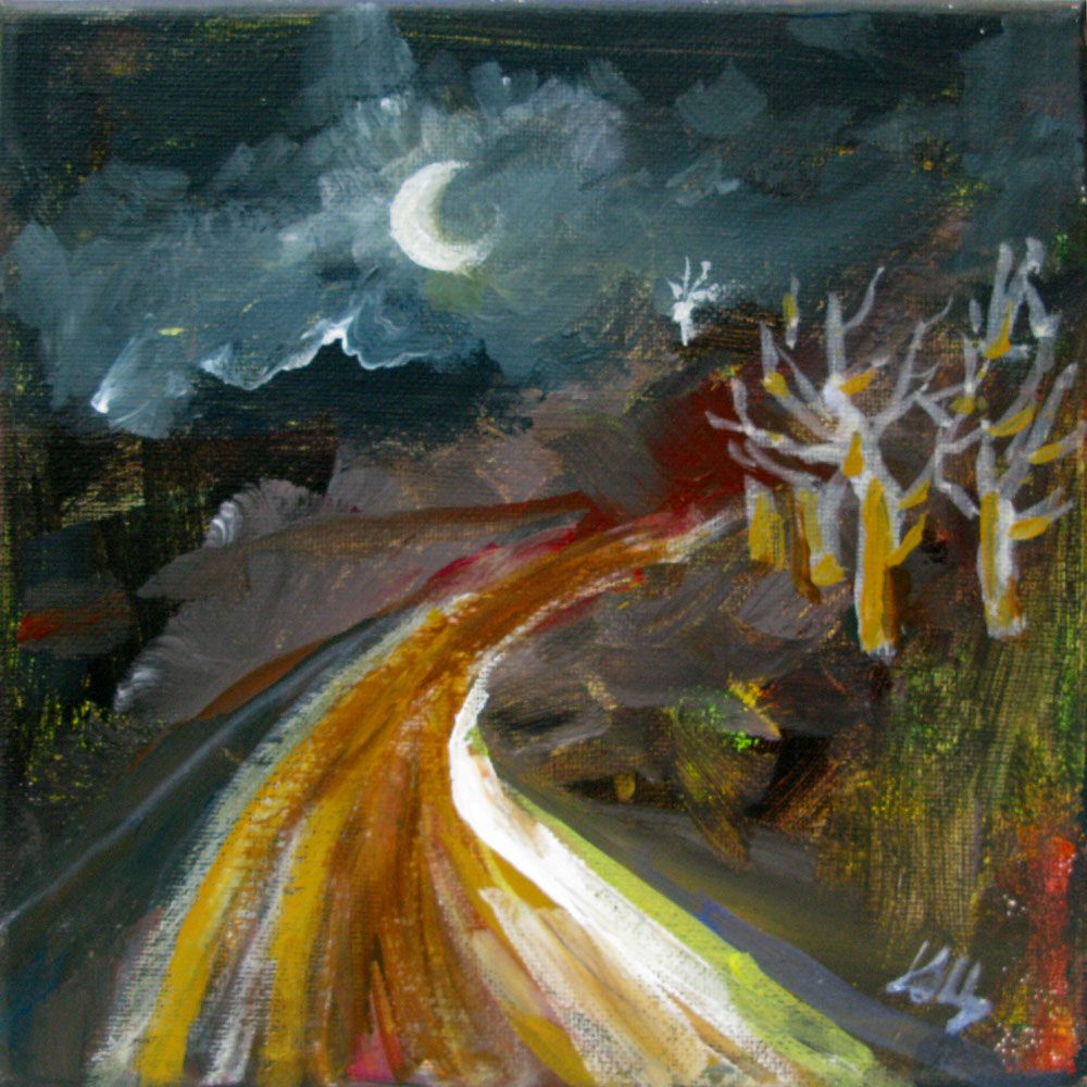Peinture figurative petit format La route-4 – IVAN TZONEV – 20 × 20 cm