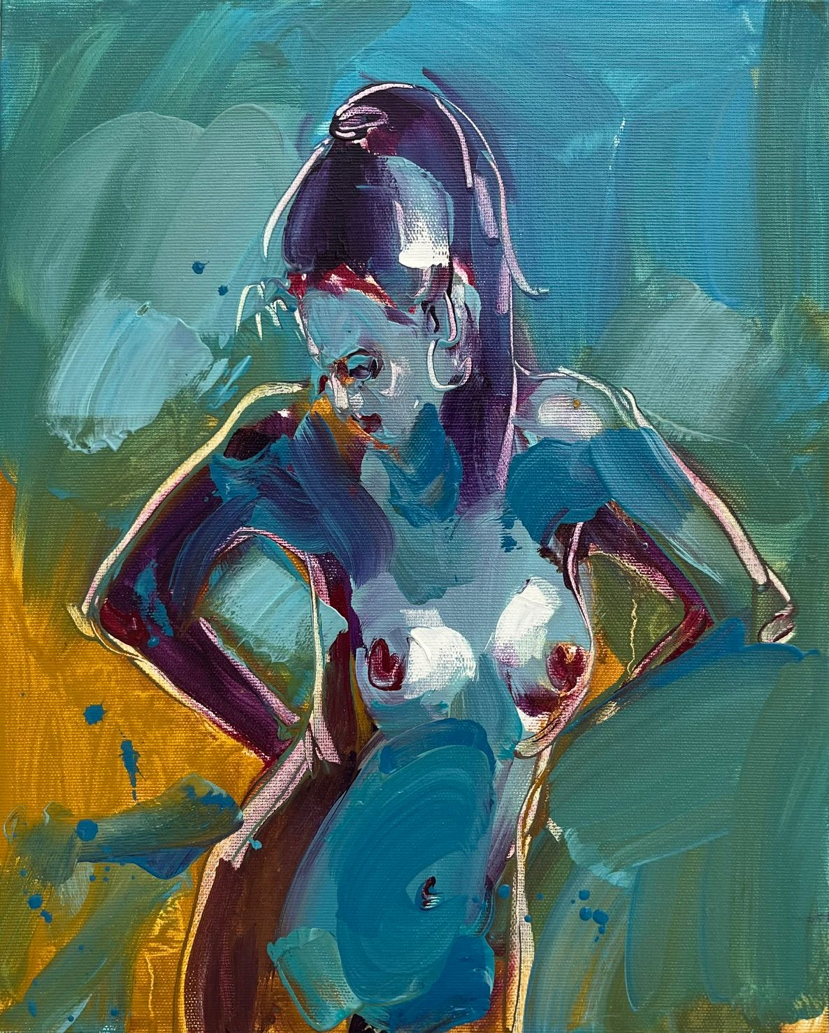 Peinture figurative petit format Mimi 3 – OLENA SINIUHINA – 41 × 33 cm