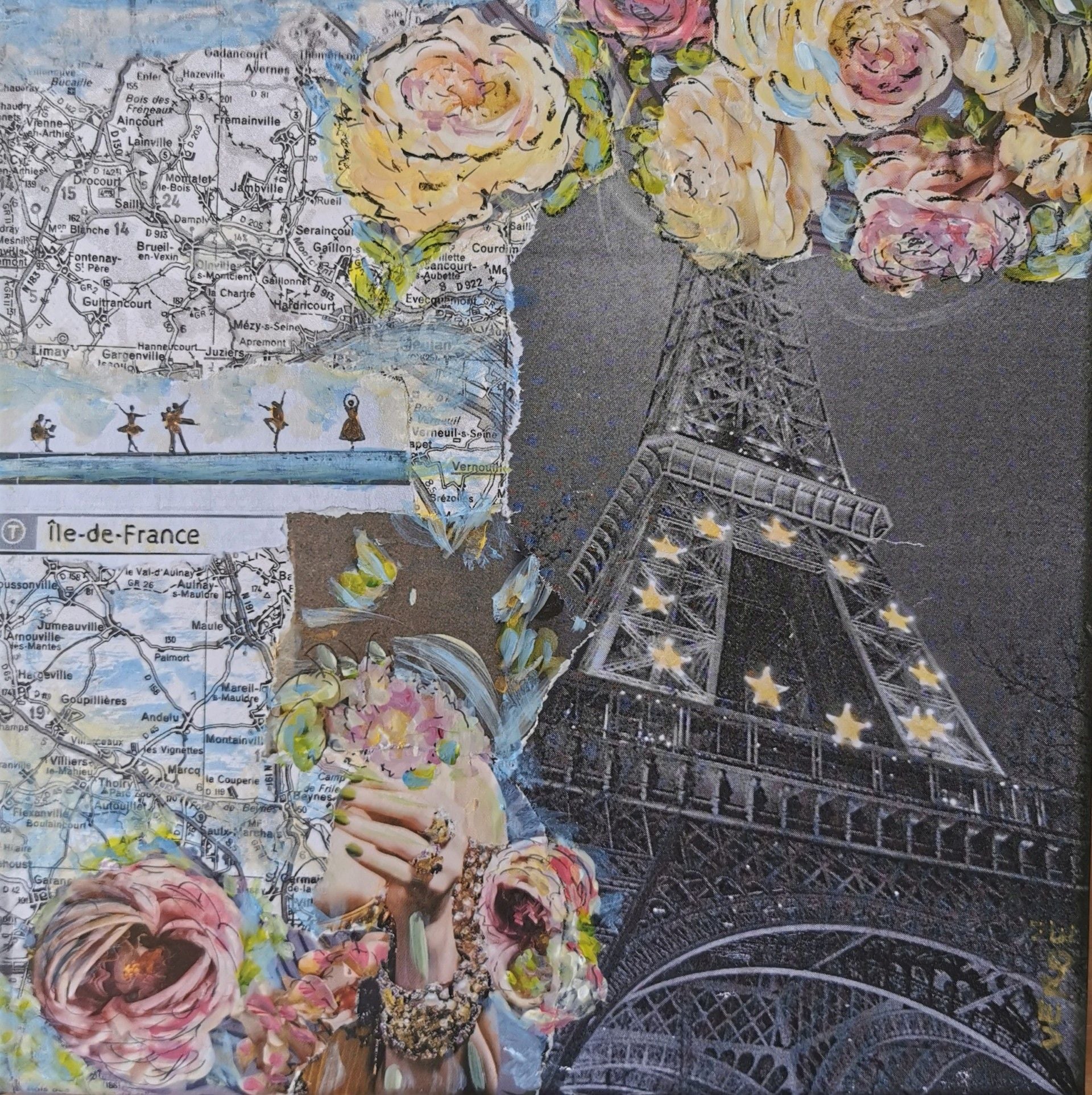 Peinture figurative petit format EIFFEL RÉTRO – VEROE – 20 × 20 cm