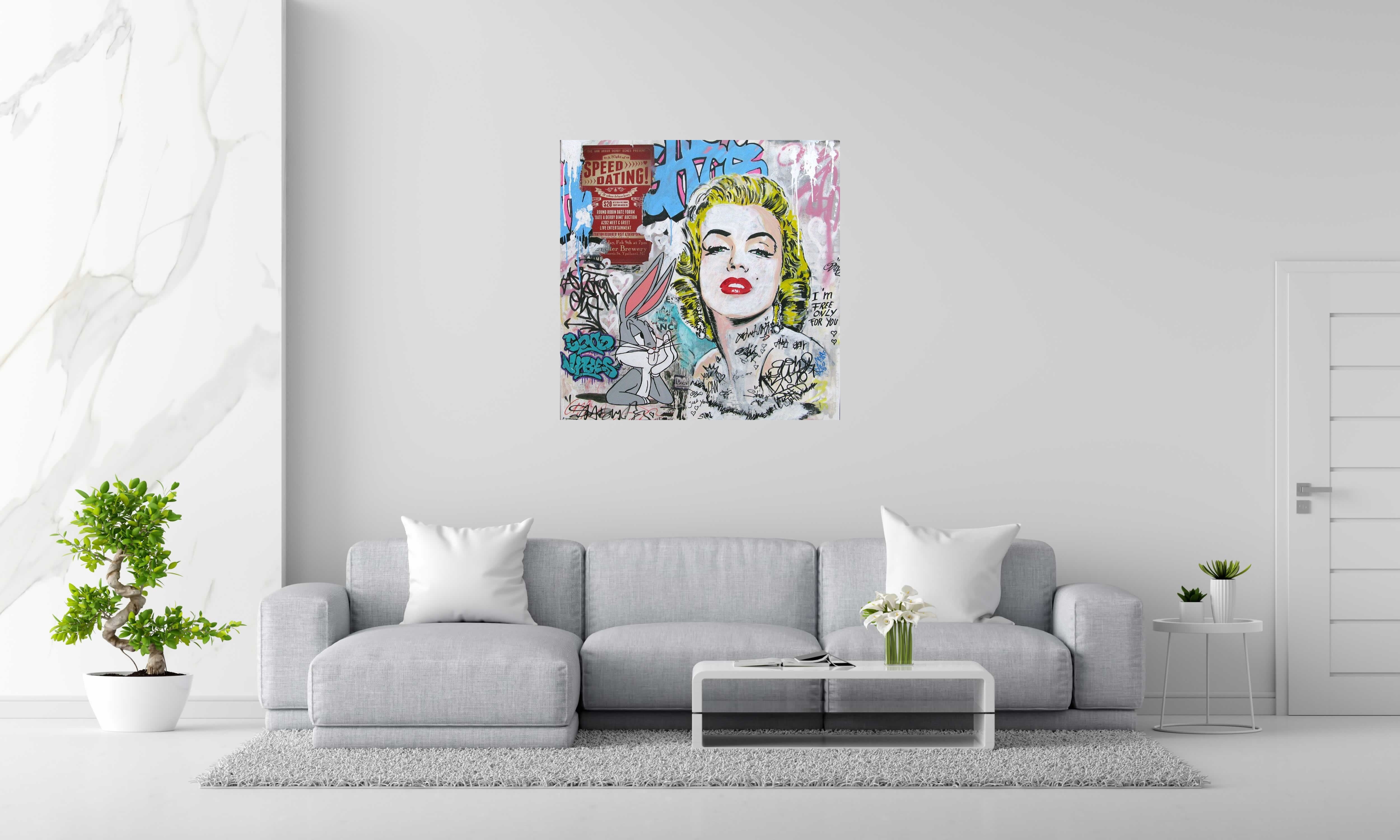Peinture Speed dating de PATRICIA GADISSEUR dans un intérieur – 100 × 100 cm