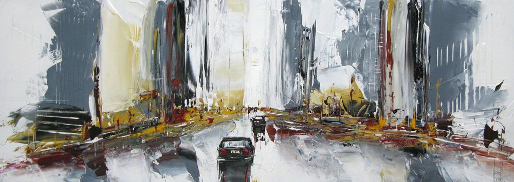 Peinture grand format PAYSAGE URBAIN VIII – F. BOUTET – 50 × 150 cm