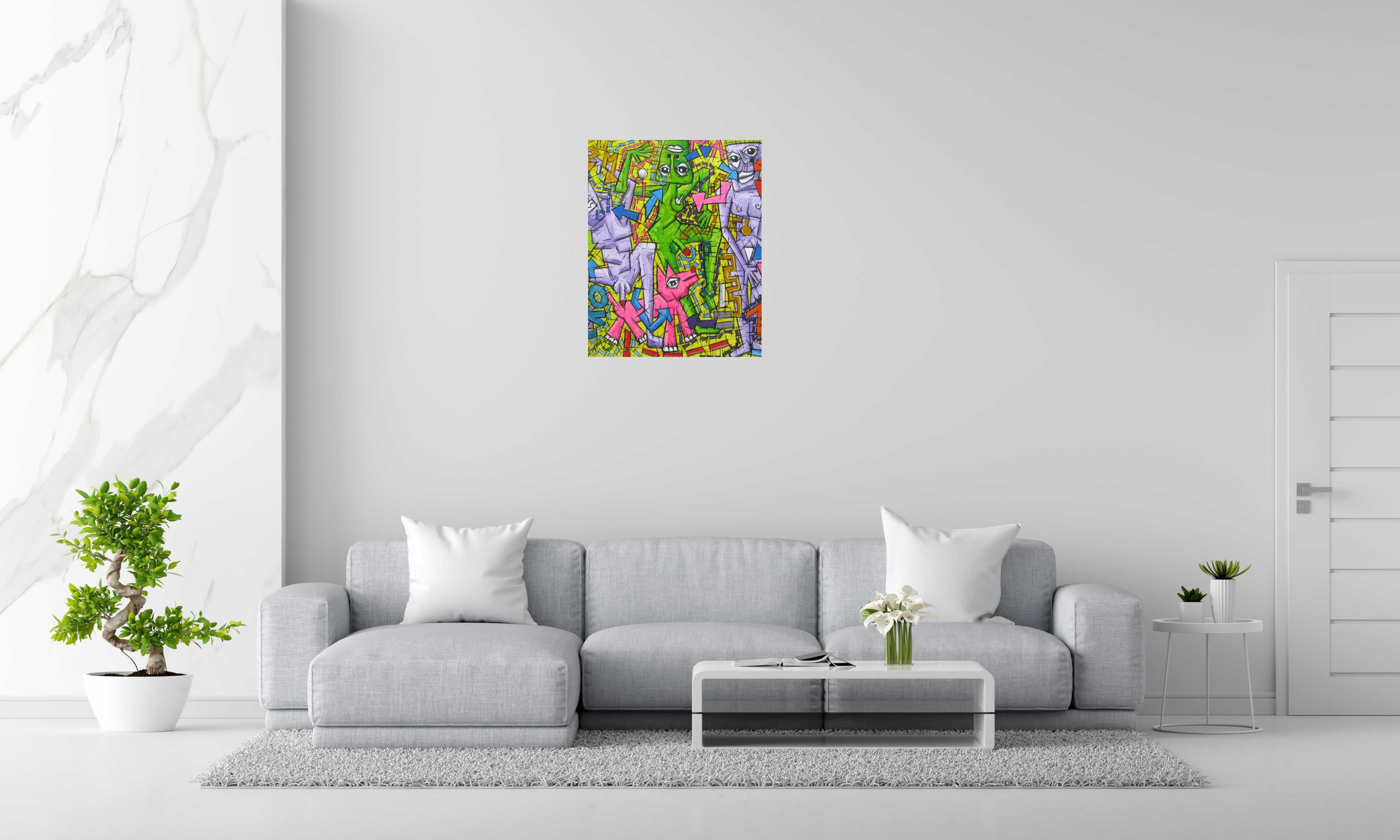 Peinture HEROS OU ZERO de MICHADU dans un intérieur – 100 × 80 cm