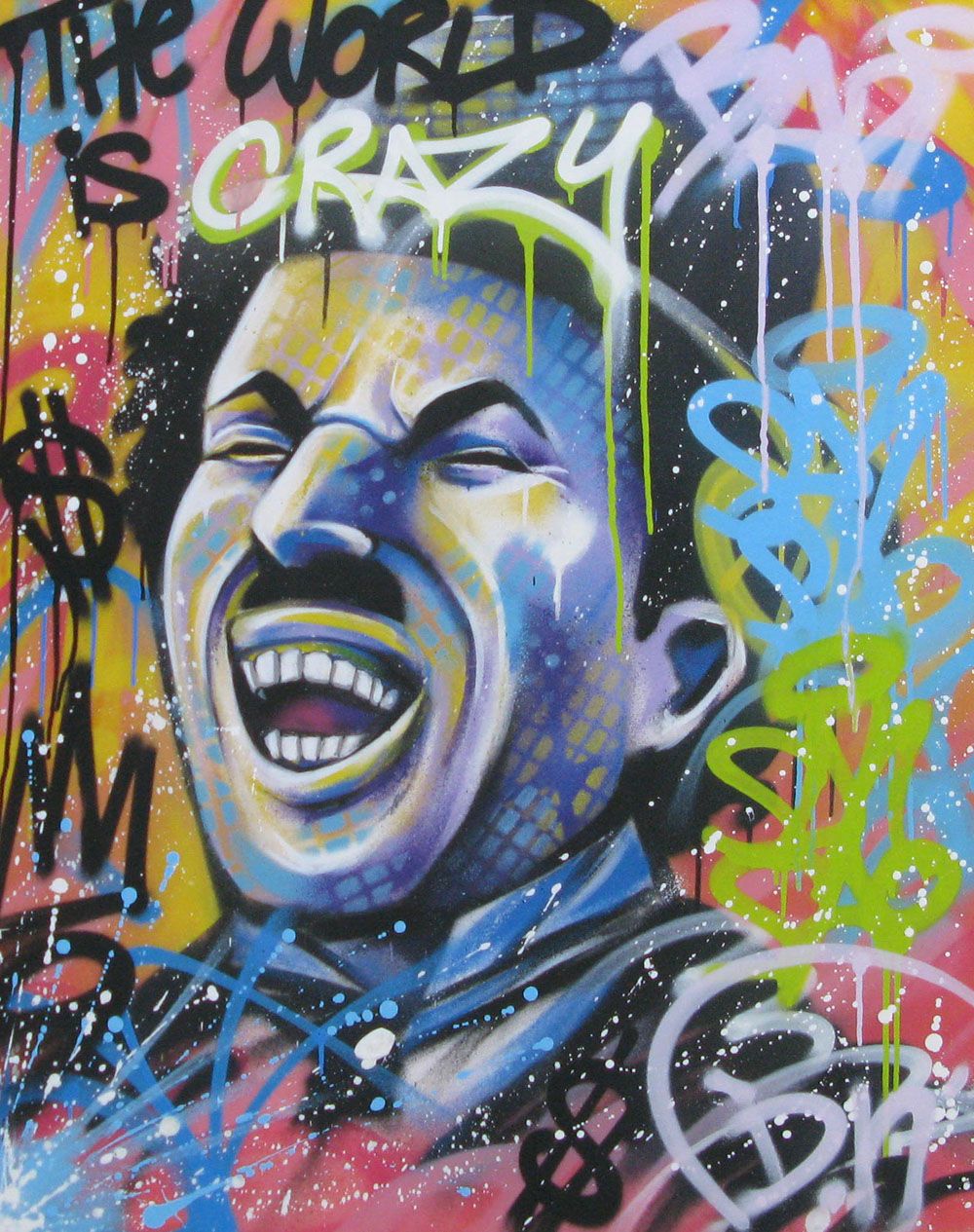 Peinture grande taille THE WORLD IS CRAZY – DN – 100 × 81 cm