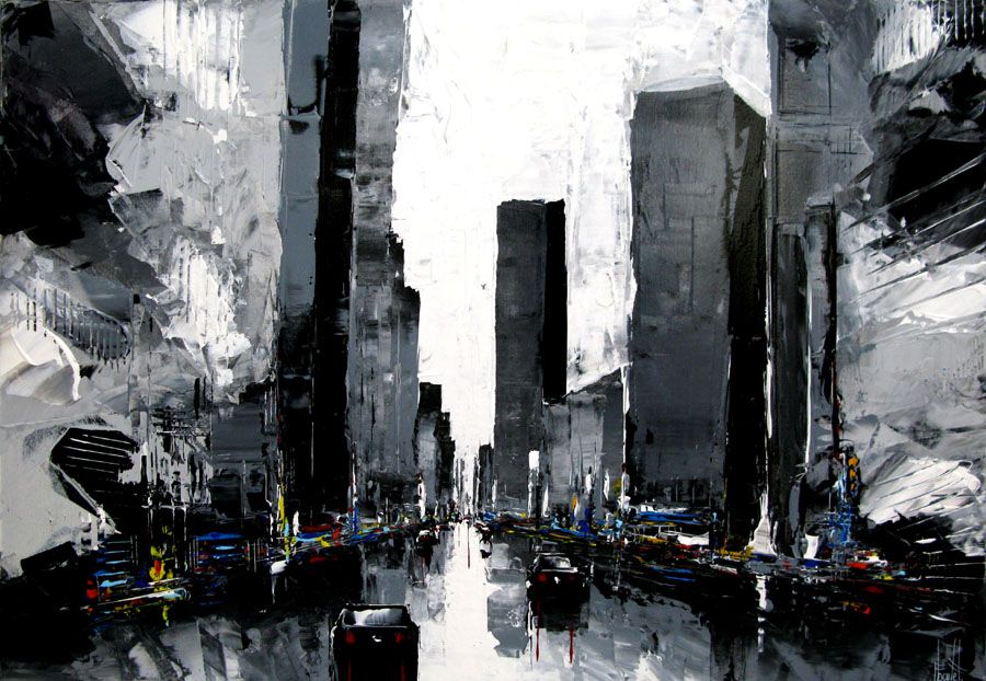 Peinture grande taille PAYSAGE URBAIN III – F. BOUTET – 81 × 116 cm
